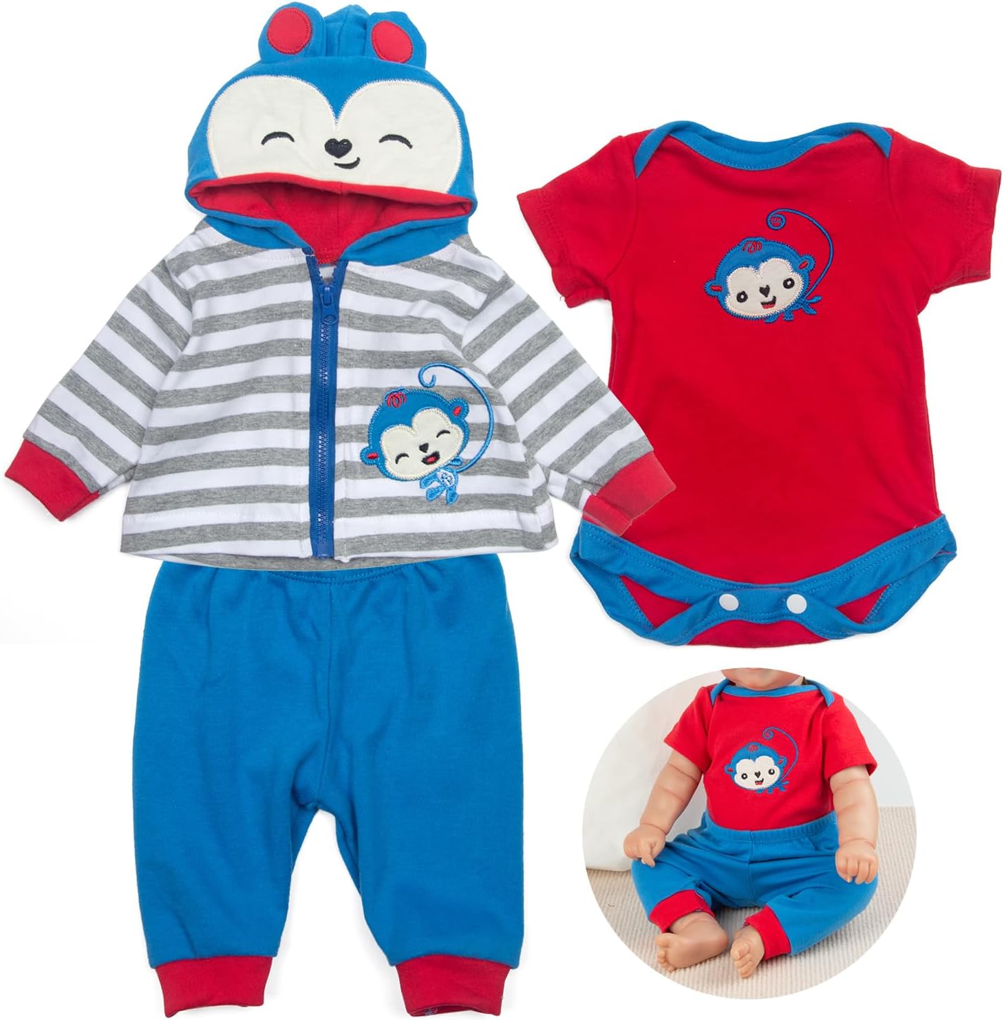 Babyfere Reborn Baby Doll Clothes Blue Monkey Outfit