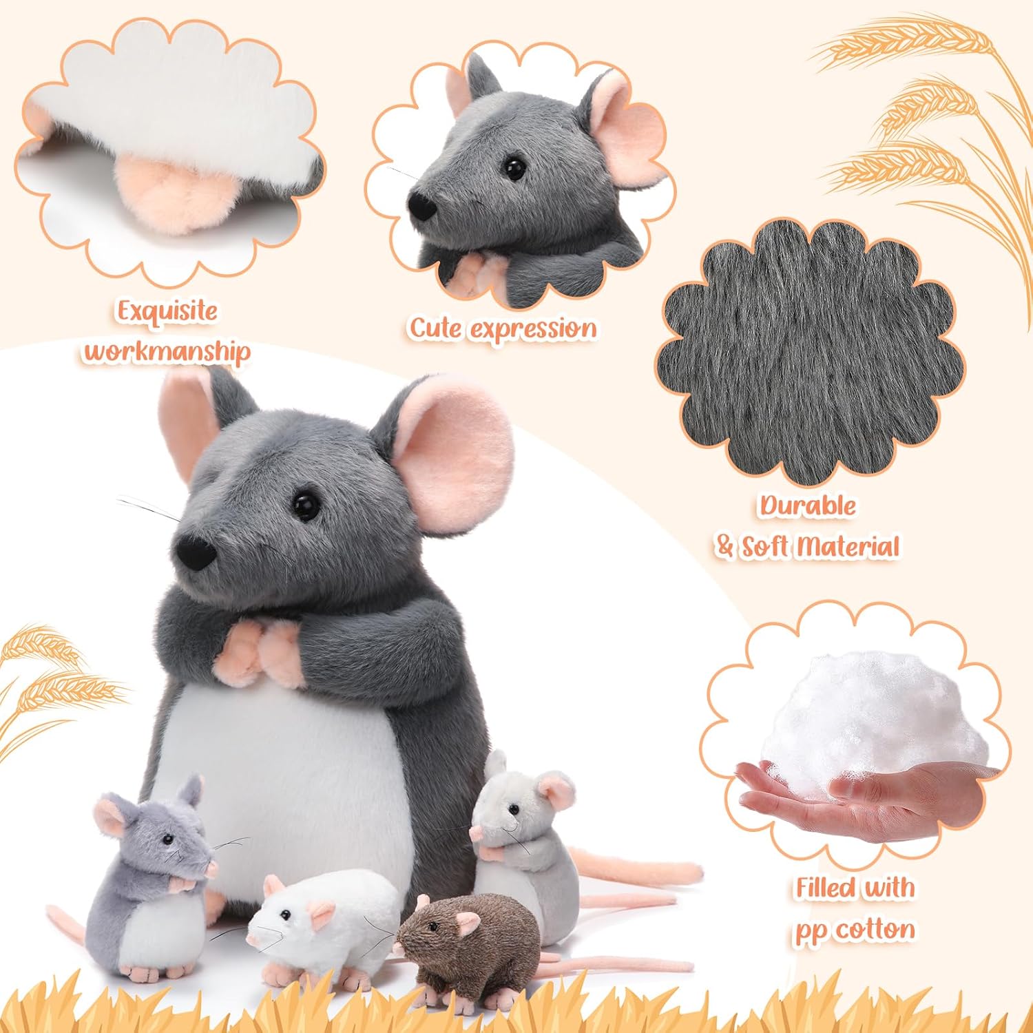 5 Pcs Mouse Plush Stuffed Animals Set