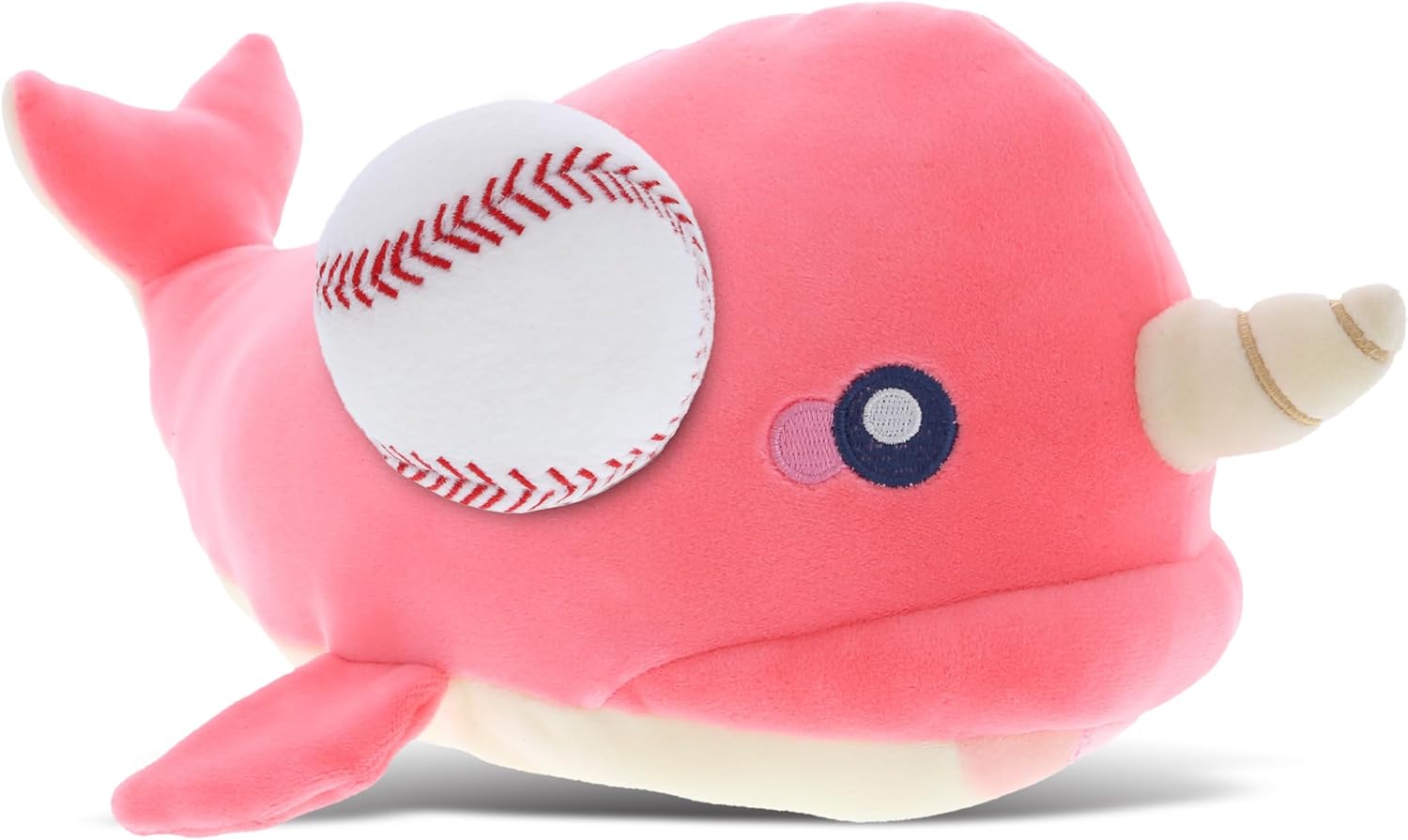 DolliBu Pink Narwhal Plush Toy with Baseball - 1175 Inch Stuffed Animal