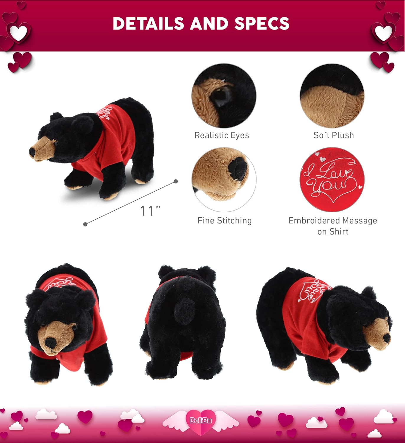 DolliBu Personalized I Love You Black Bear Plush Toy 1