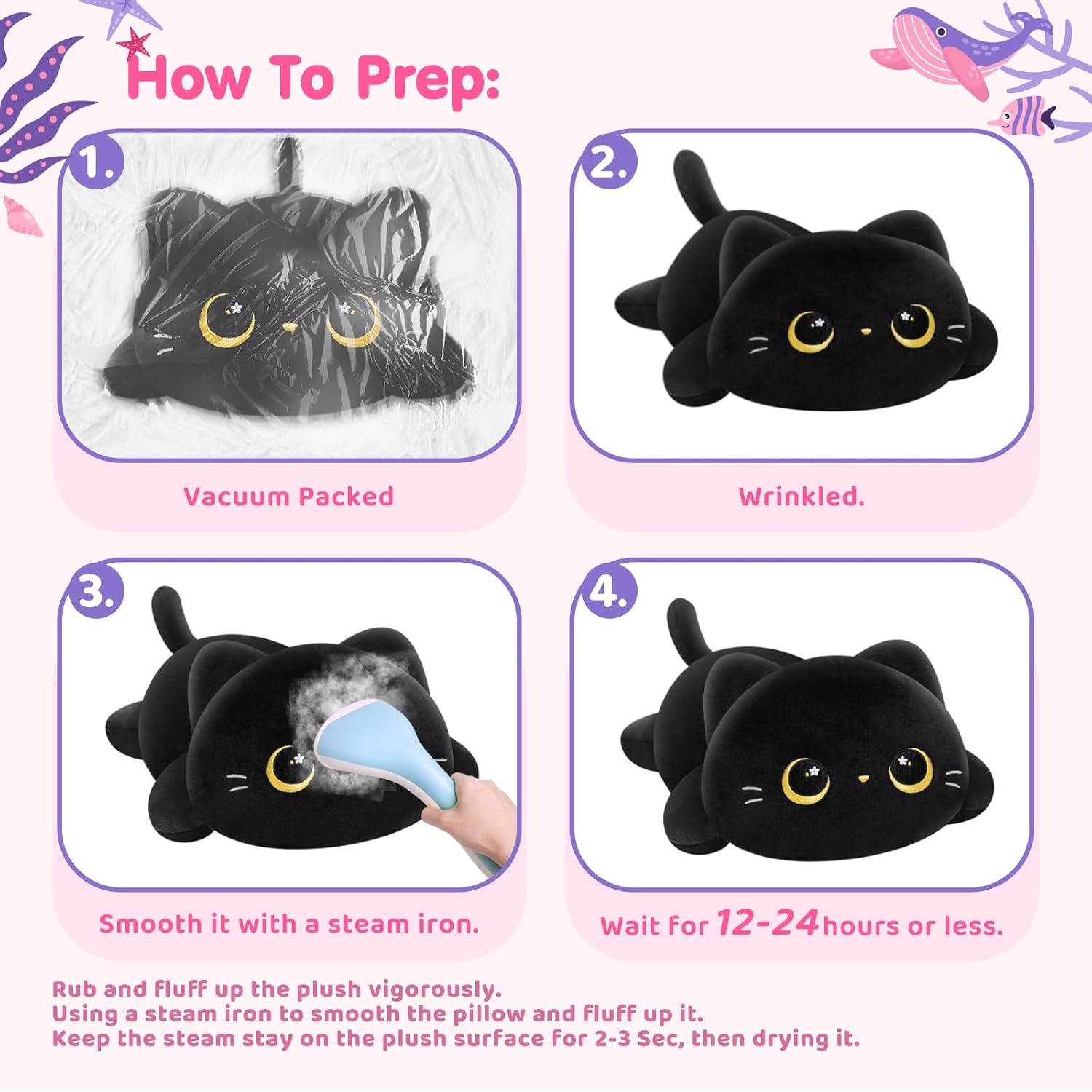 Cute Black Cat Plush Pillow for Kids Girls