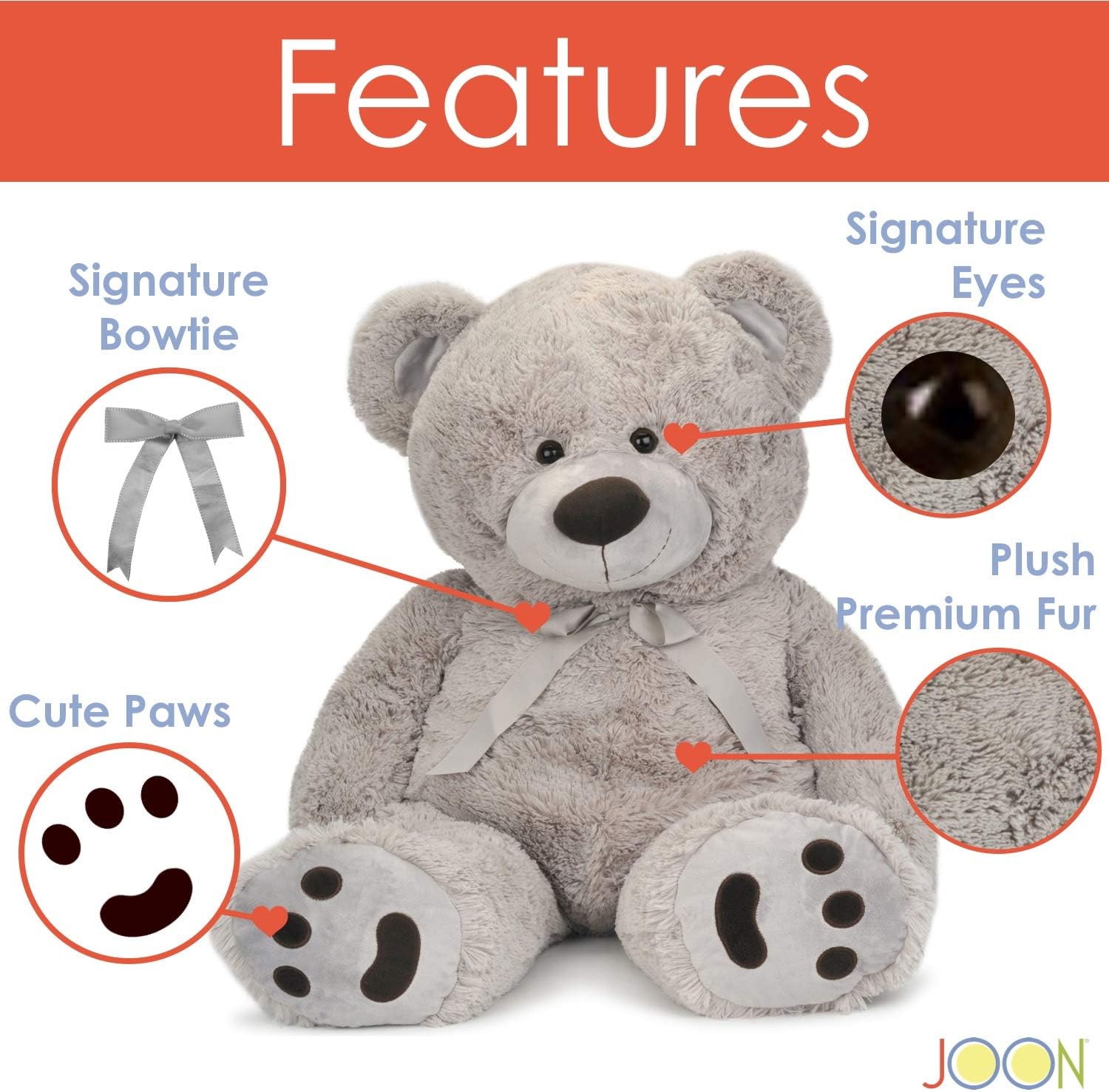 JOON Huge Teddy Bear - 38 Inches Light Gray Fluffy Faux Fur
