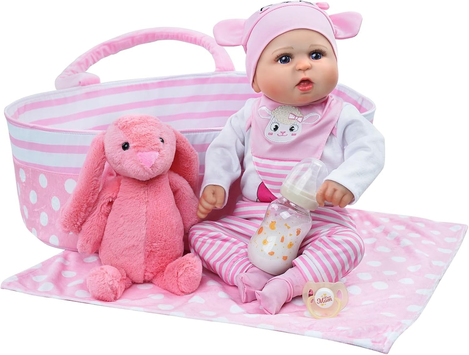 BABESIDE Reborn Baby Doll with 8pcs Clothes and Bassinet