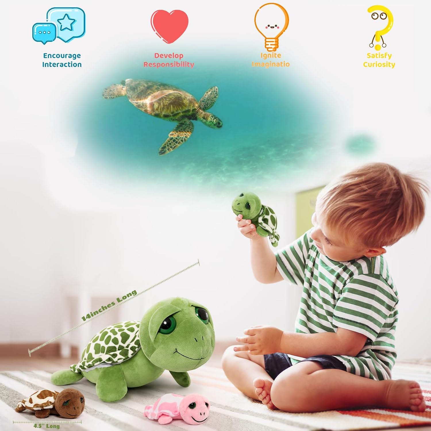 MorisMos Sea Turtle Plush Family Toy with Zipper Belly