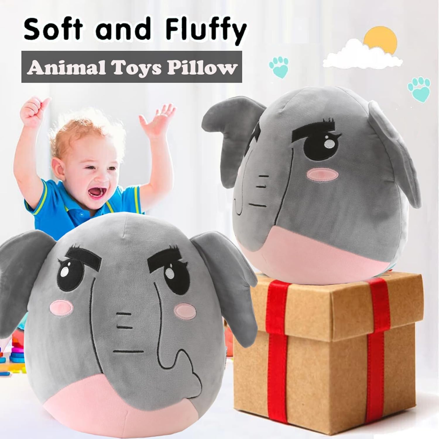 Jemsia 12 Plush Elephant Back Pillow for Kids