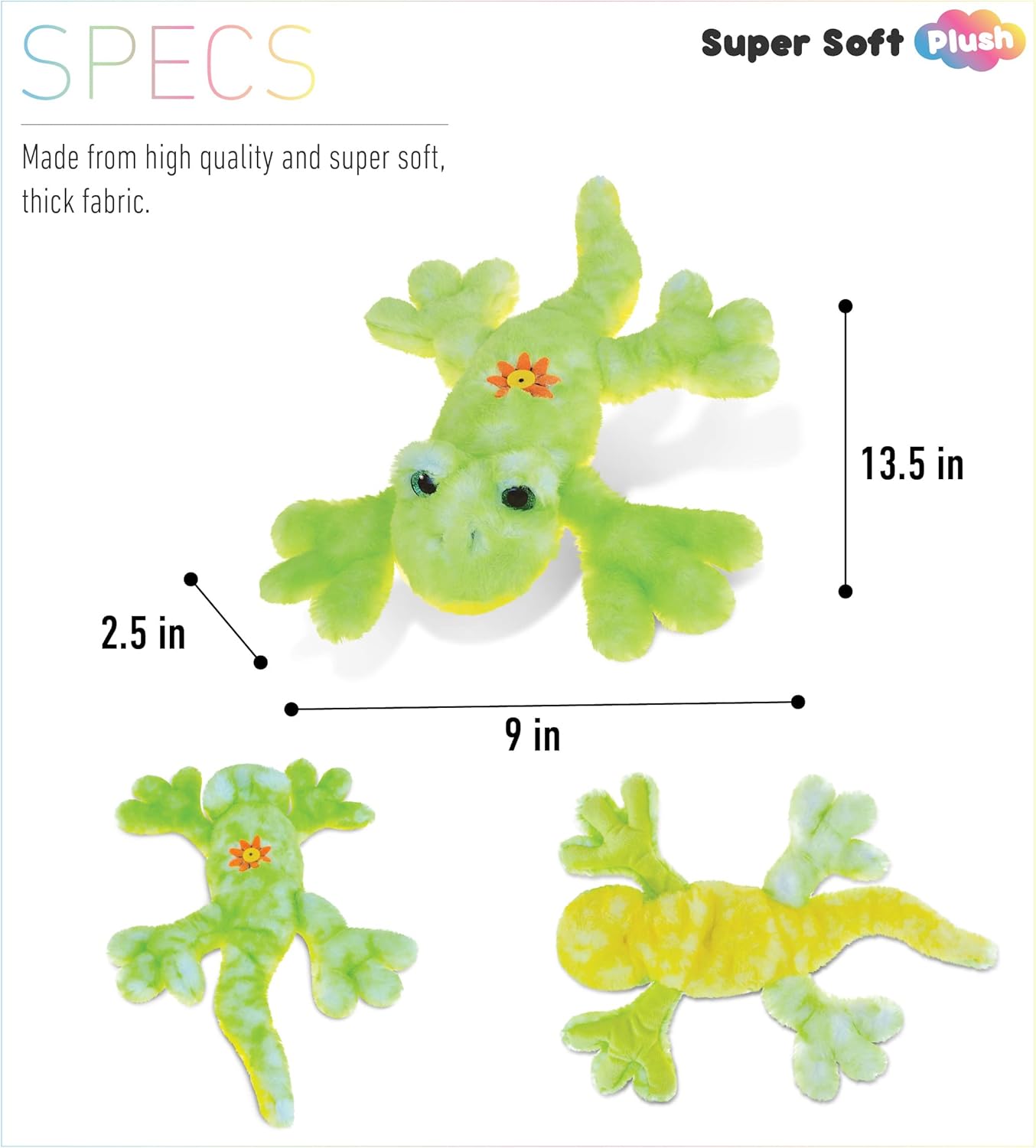 DolliBu Plush Gecko Stuffed Animal - 135 Inch Huggable Green Gecko Toy