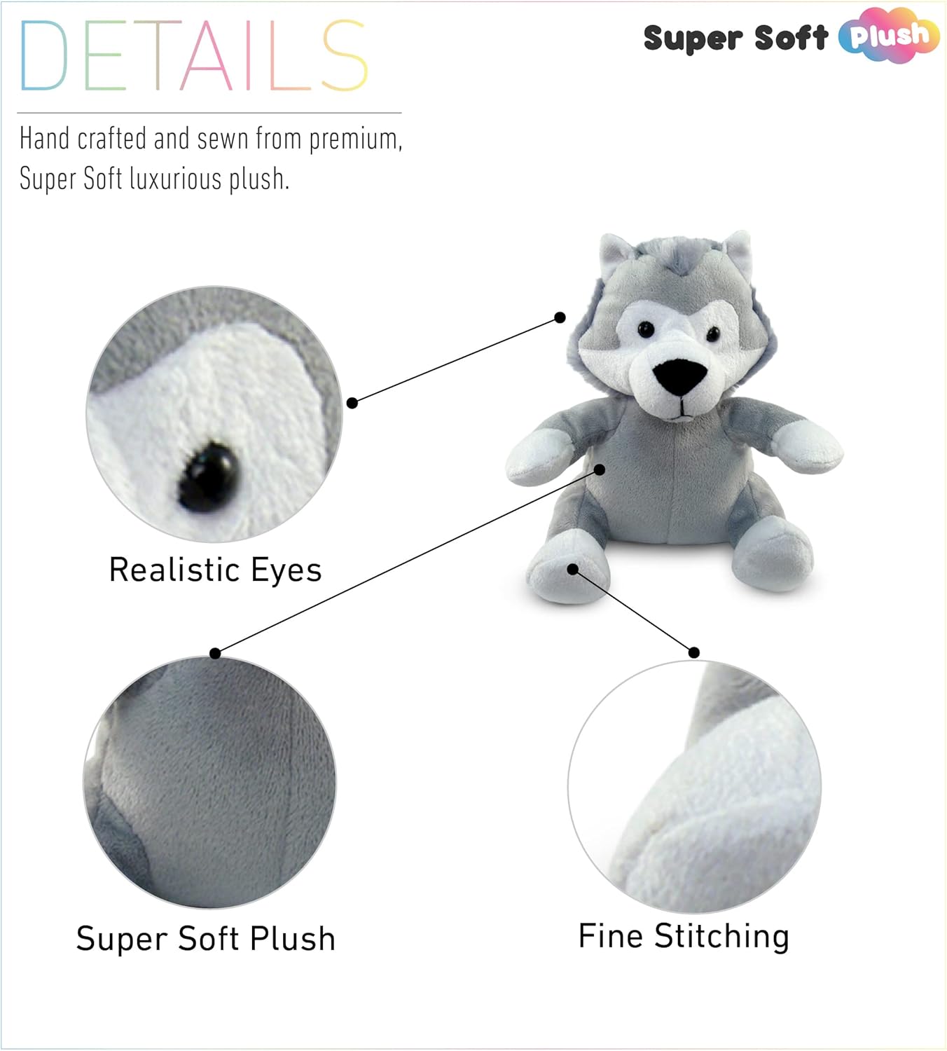 DolliBu Plush Wolf Stuffed Animal - 6 Inches