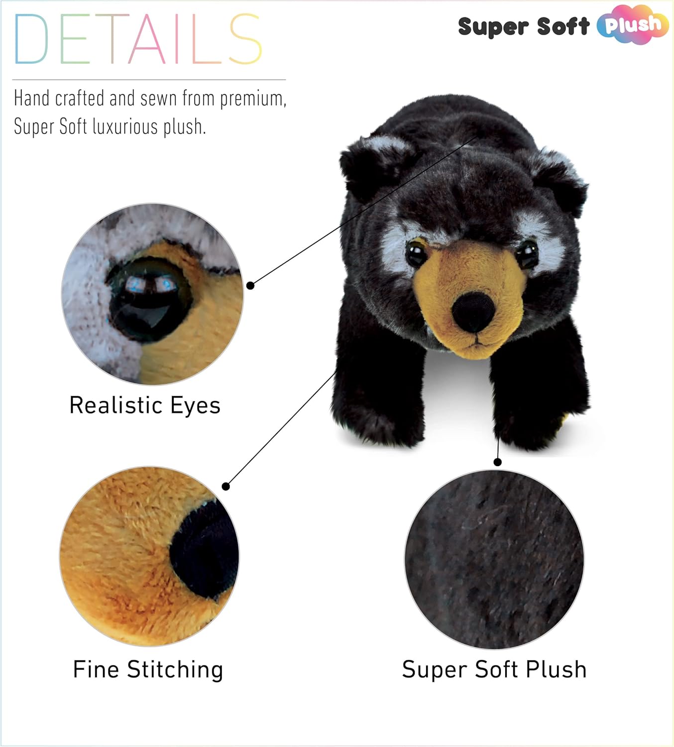 Puzzled DolliBu Standing Black Bear Plush Toy - 11 Inch