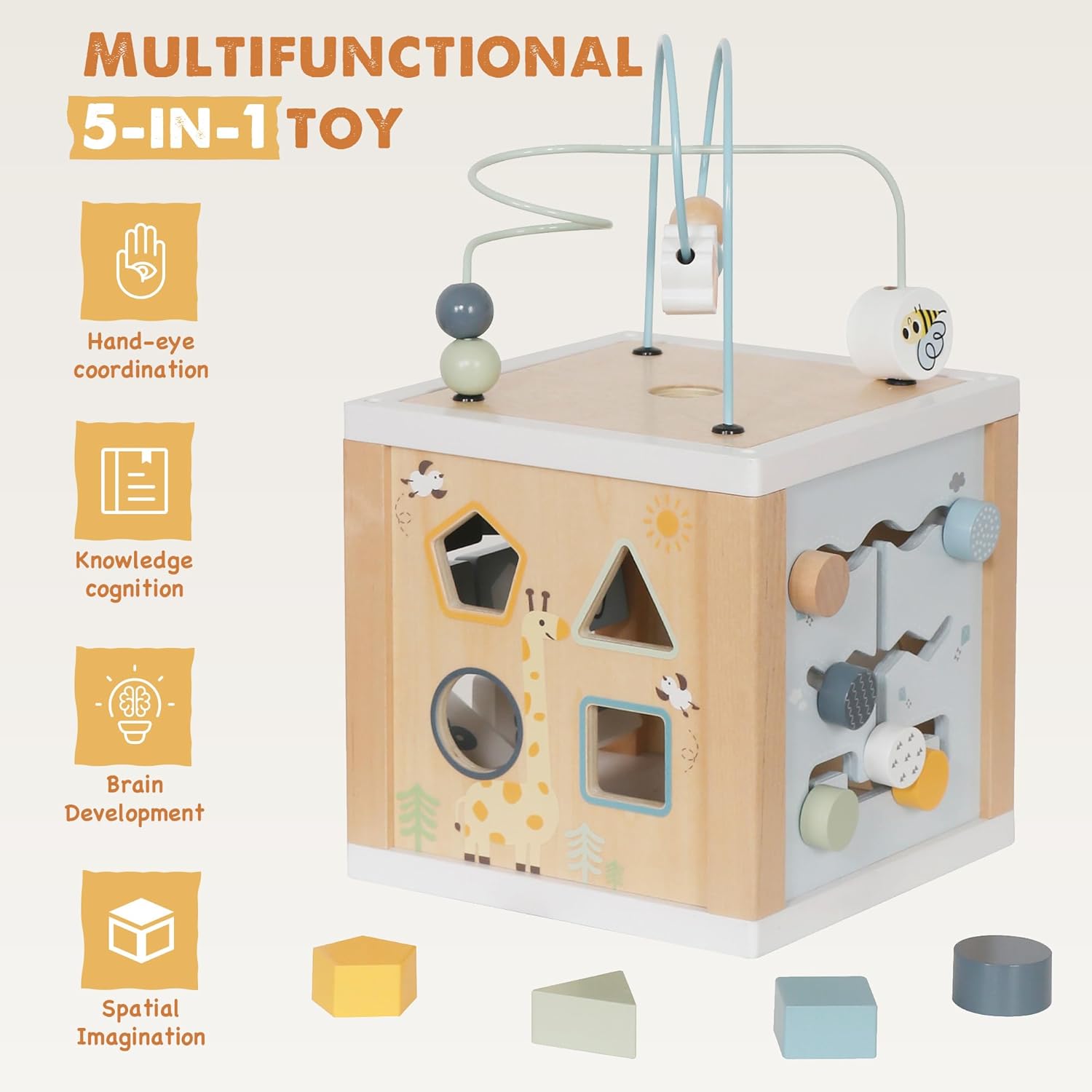 Touch Us Wooden Activity Cube 6-in-1 Montessori Toy