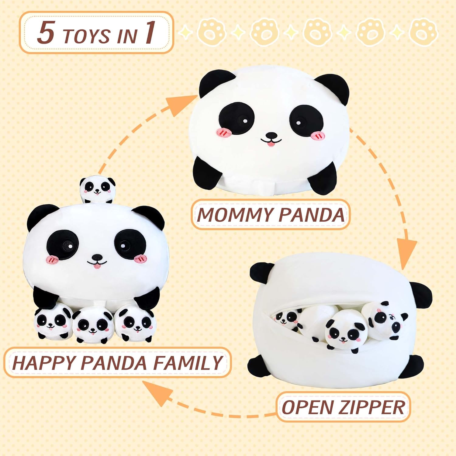 AtoBaby Cute Panda Plush Toy - 16 Inches with 4 Babies