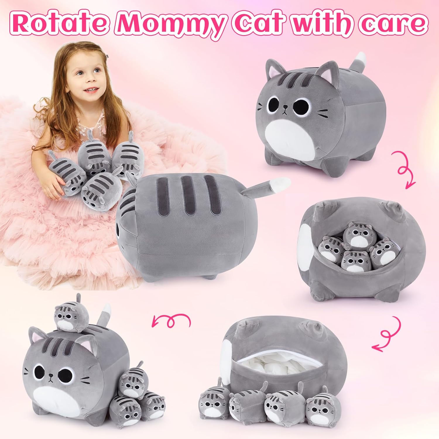 Grey Cat Plush Family Set 5PCS Stuffed Animals