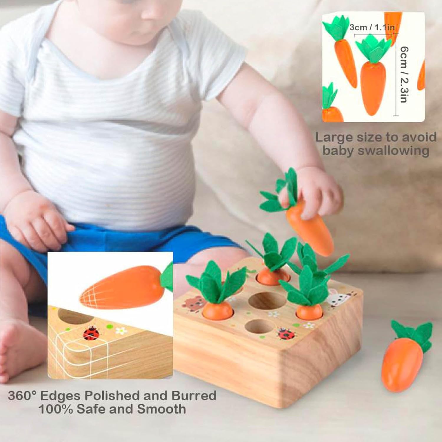 Ancaixin Wooden Carrot Harvest Toy for 6-12 Month Babies