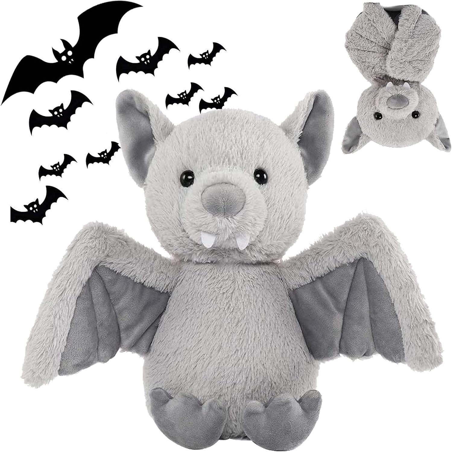 AngelGift Cuddly 11-Inch Grey Plush Bat Stuffed Animal Toy