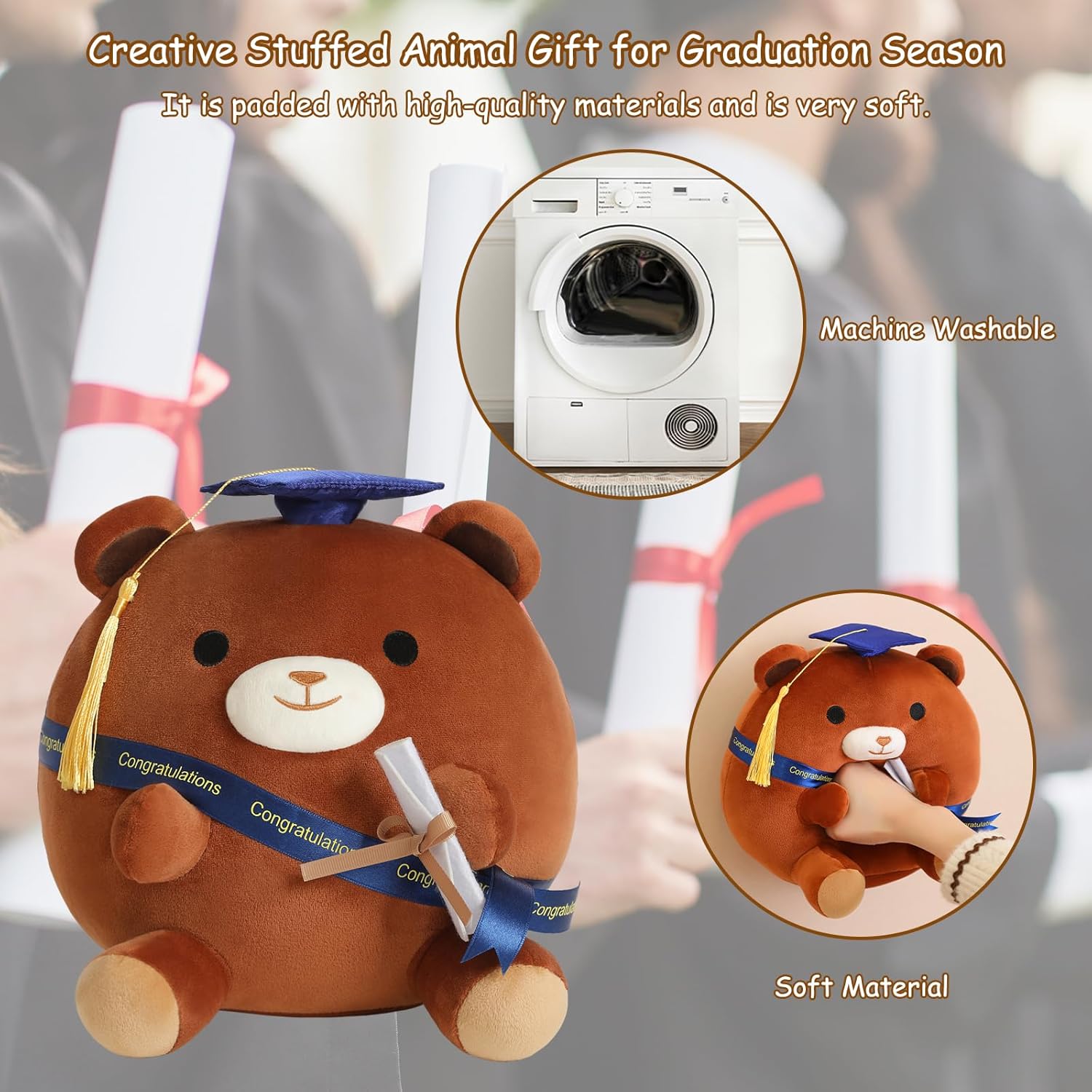 Brown Bear Plushie with Cap and Diploma 10 Inch