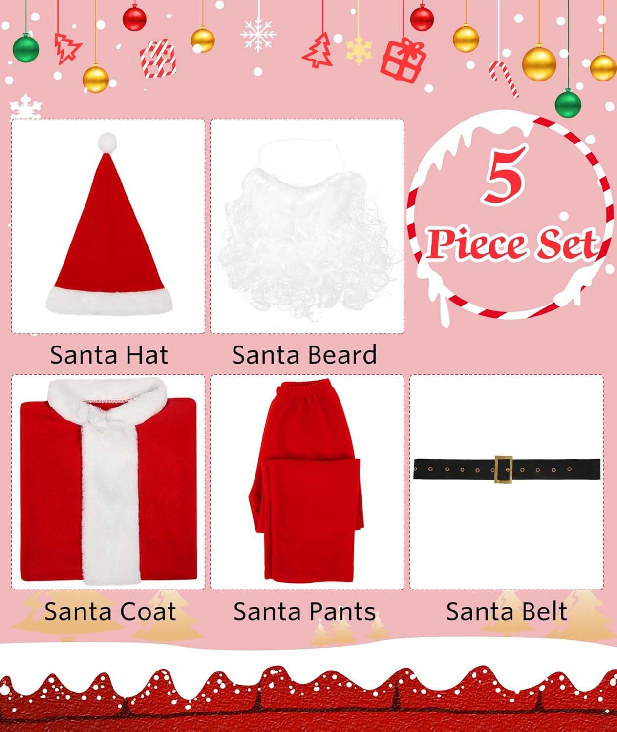 Kids Santa Costume 5Pcs - Festive Christmas Suit for Children