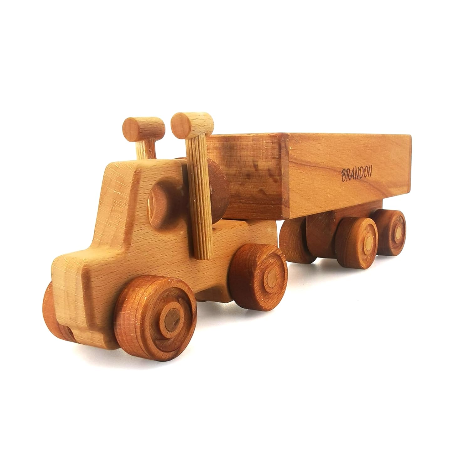 Personalized Wooden Toy Semi Truck With Trailer