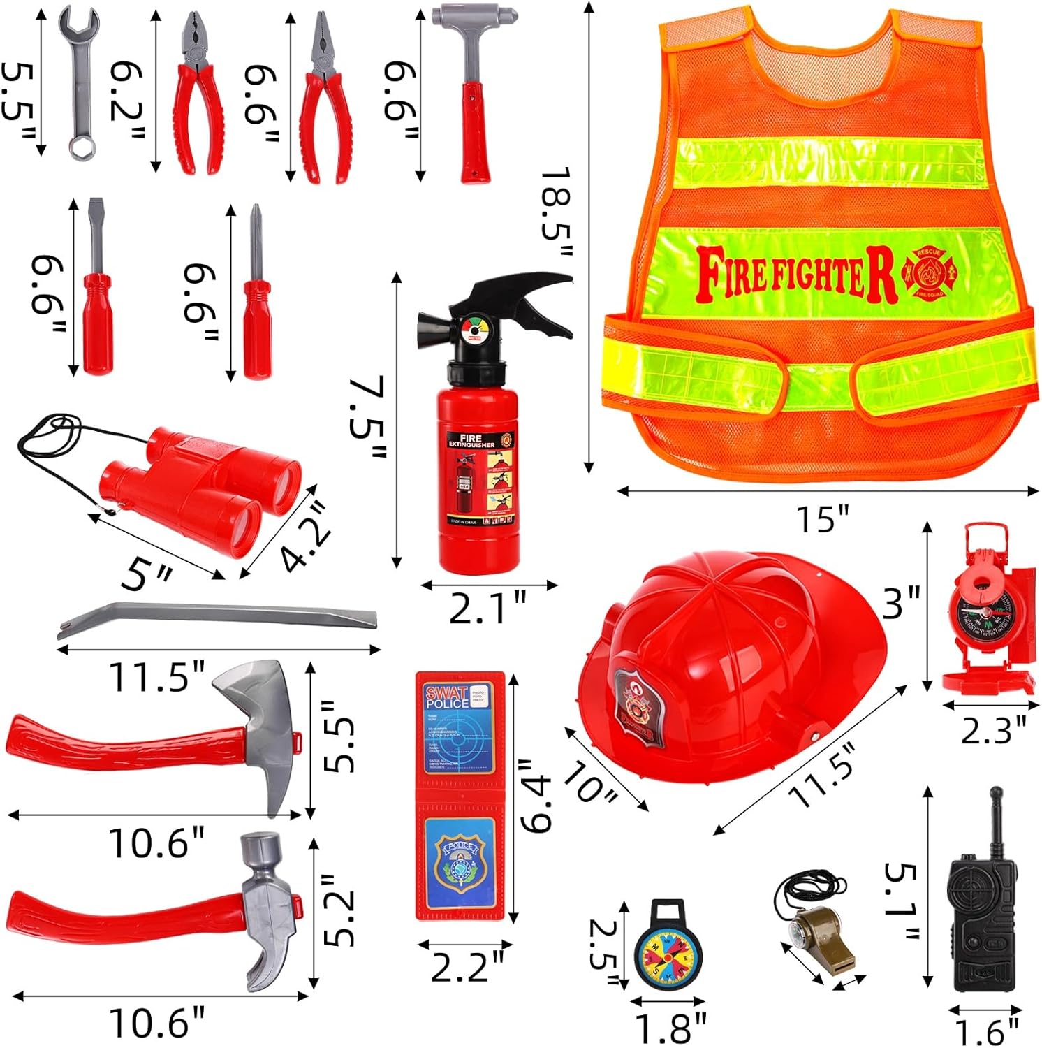 Noamus 18 Pcs Fireman Costume Kids Set
