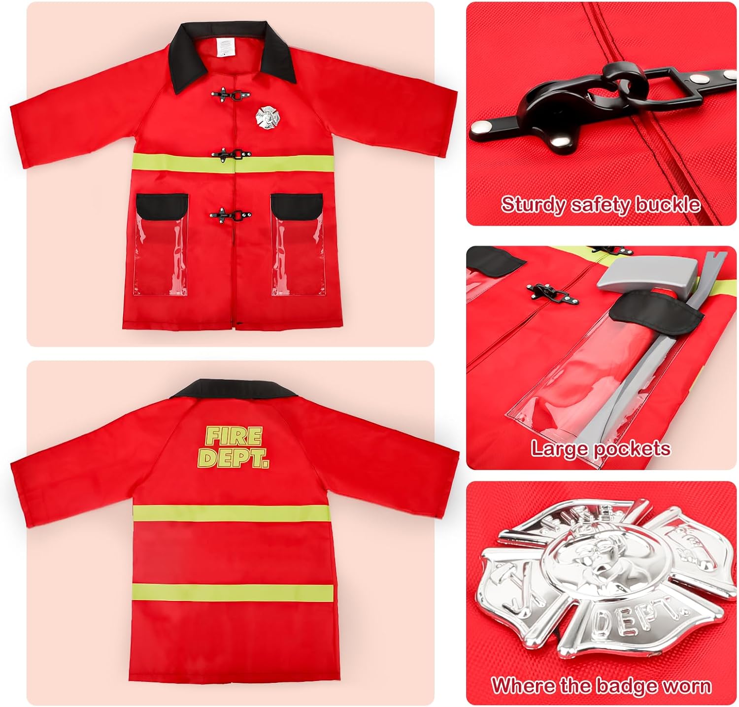 deAO Fireman Costume Kids 13 Pcs Dress Up Set