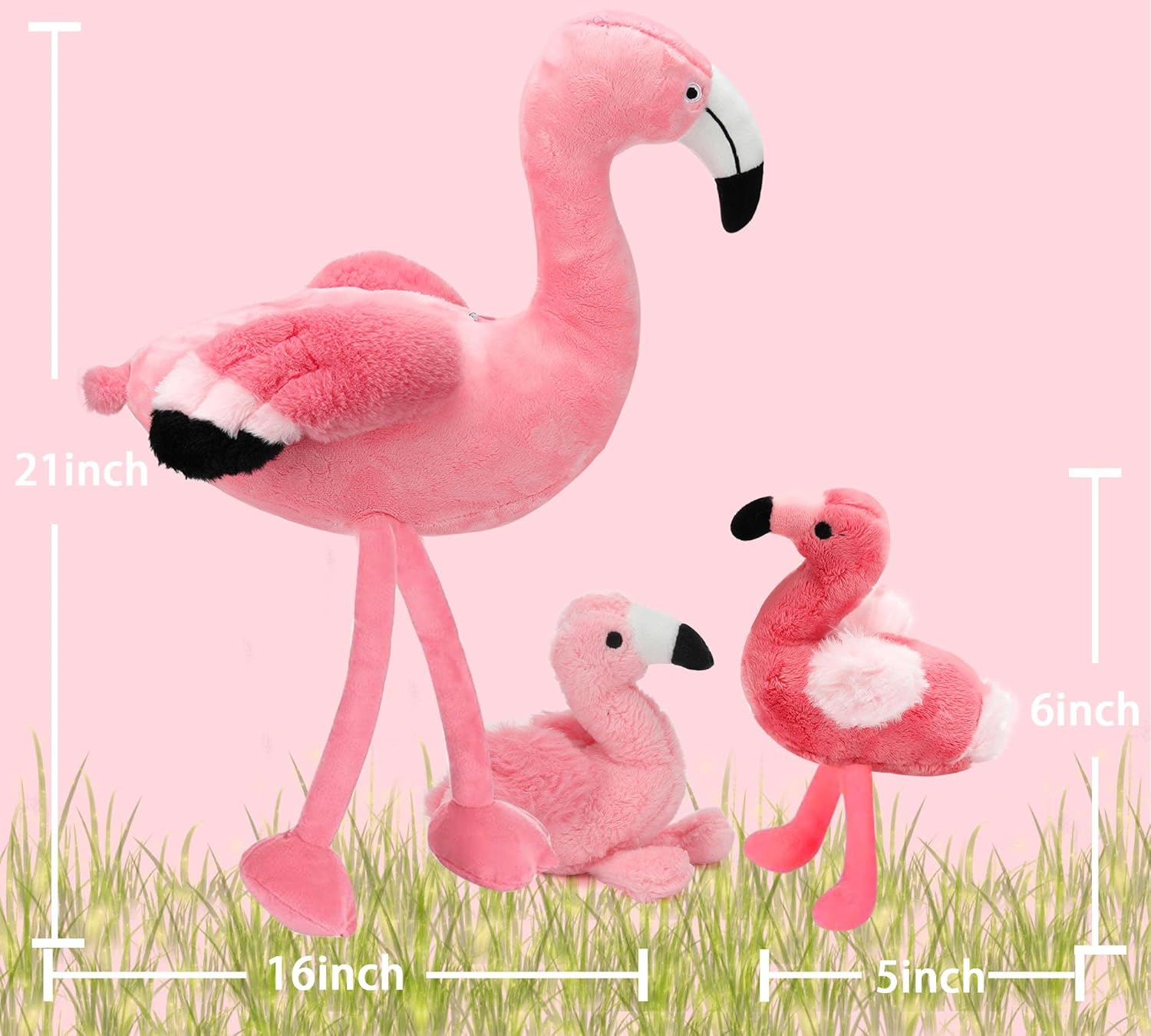 21 Inch Flamingo Plush Toy with 4 Babies - Soft Cute Machine Washable