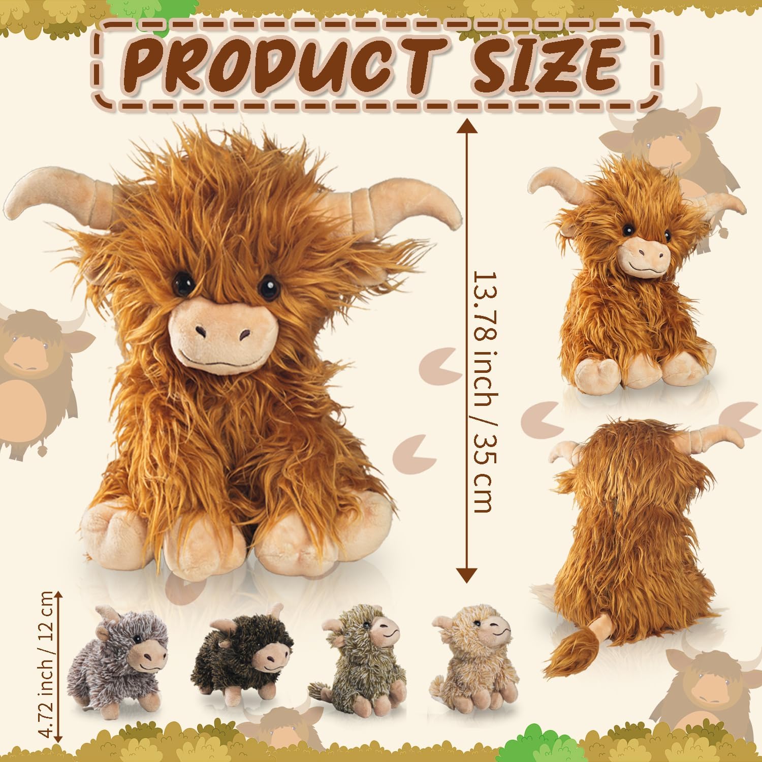 5 Pcs Highland Cow Plush Set with 4 Babies