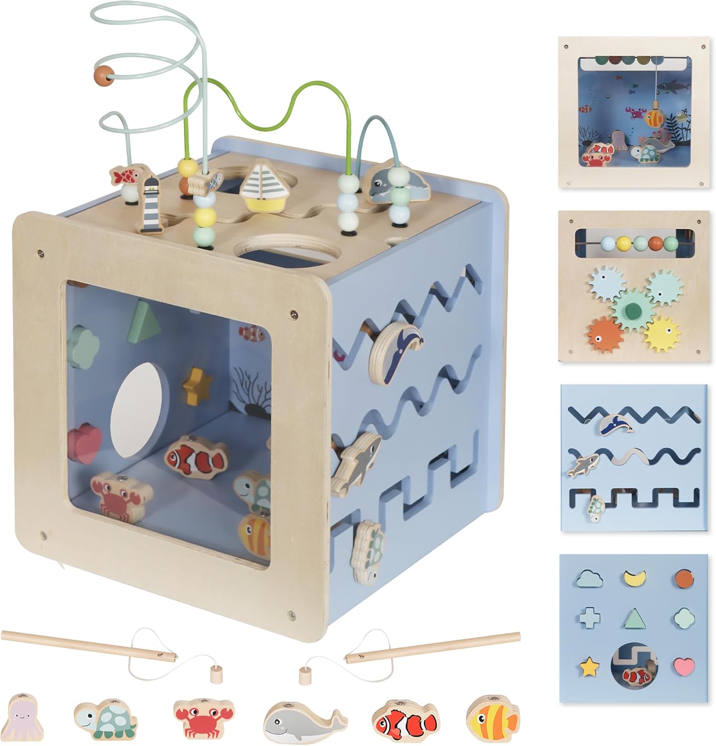 Buoyantkids 7-in-1 Wooden Activity Cube for Toddlers 1-3