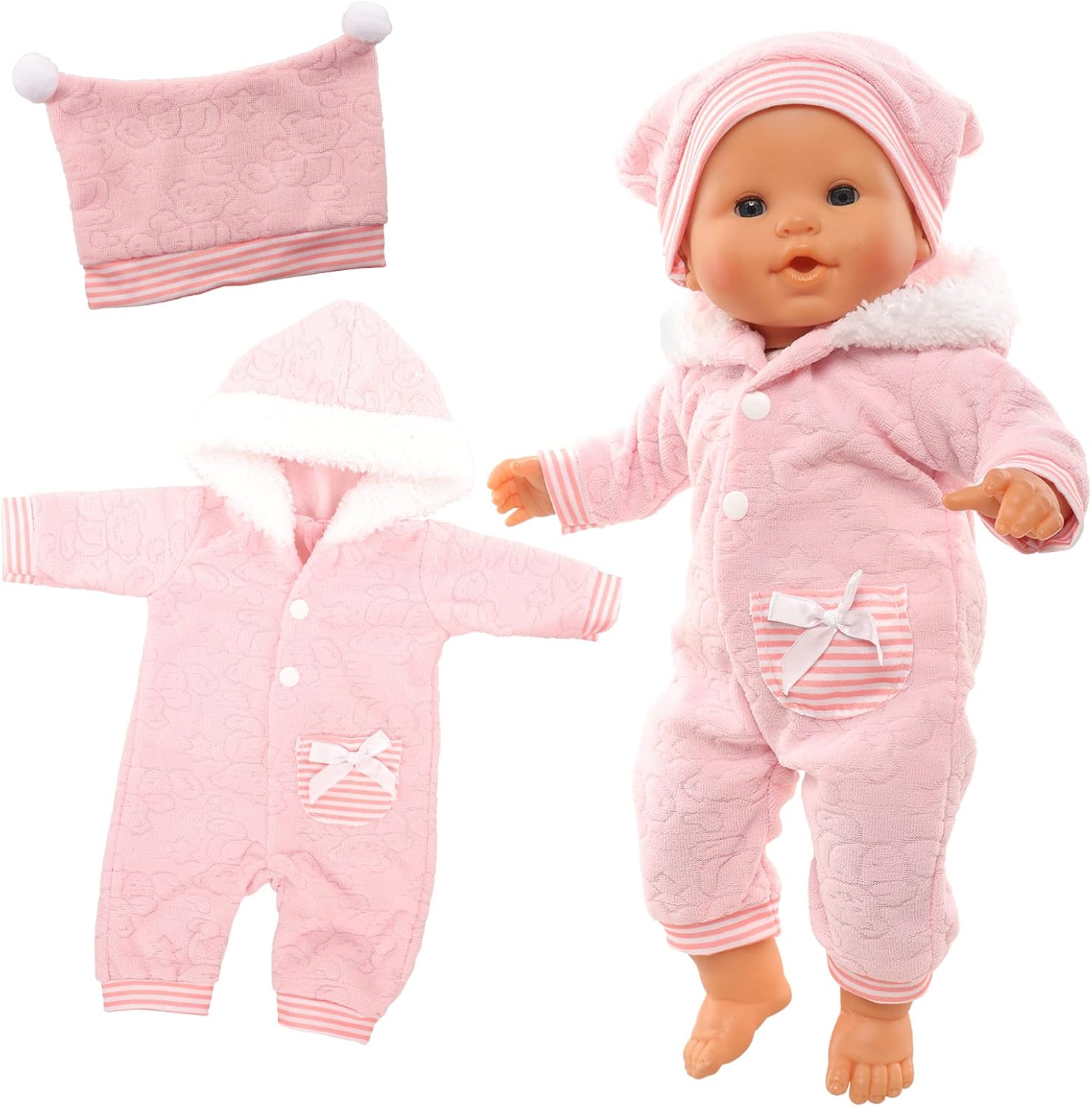 Miunana Baby Doll Clothes 14-16 Inch Hooded Jumpsuit with Cap