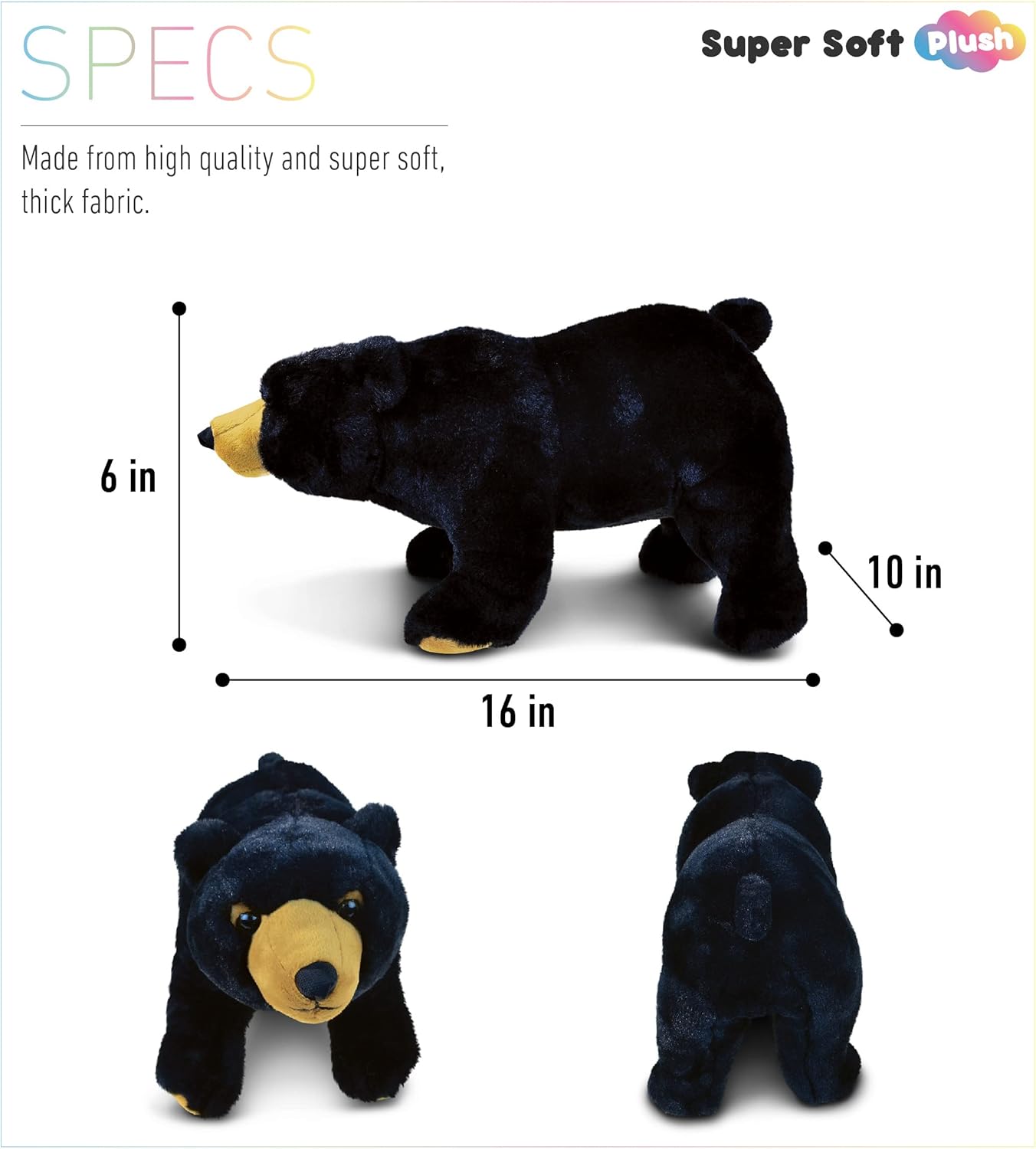 DolliBu Plush Black Bear - 16 Inches Huggable Toy
