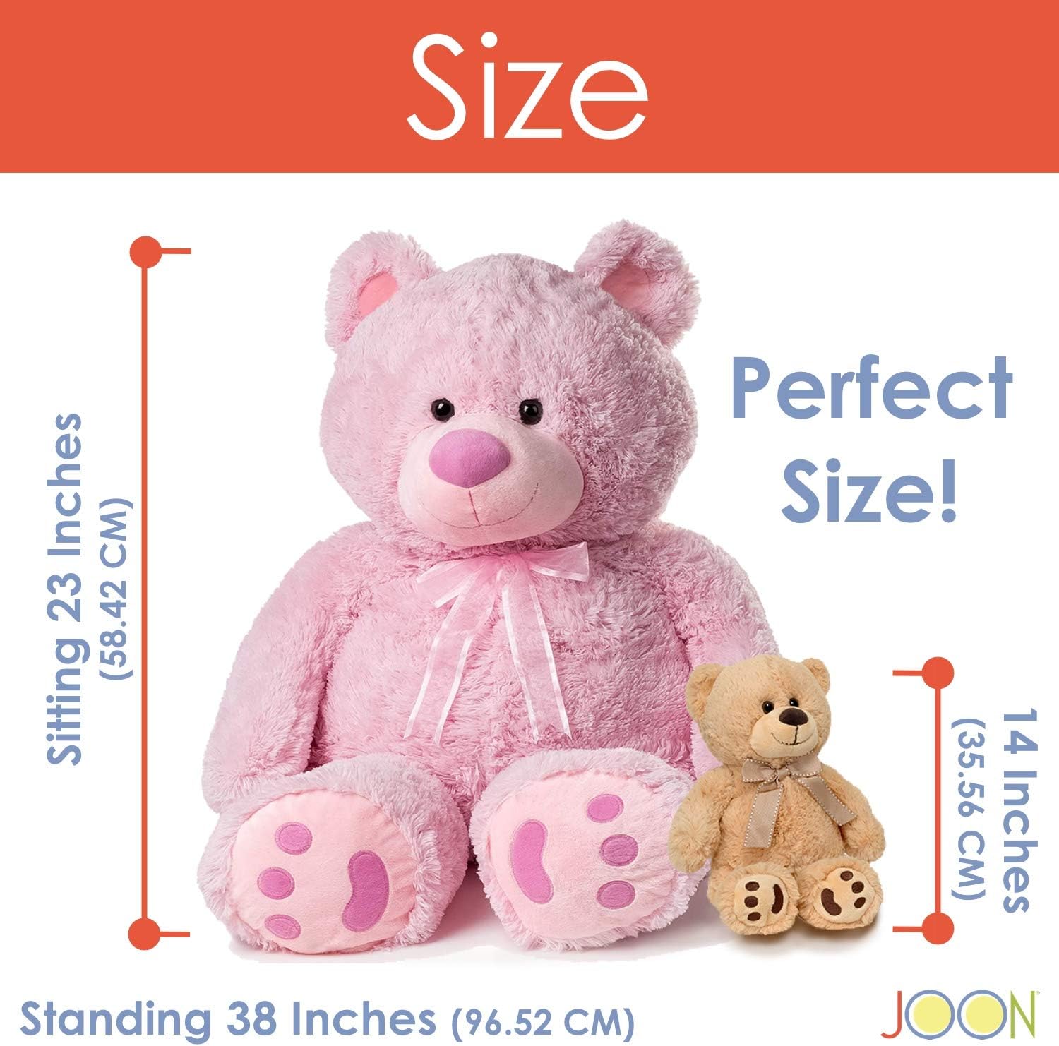 JOON 38 Inch Pink Teddy Bear with Ribbon and Bow