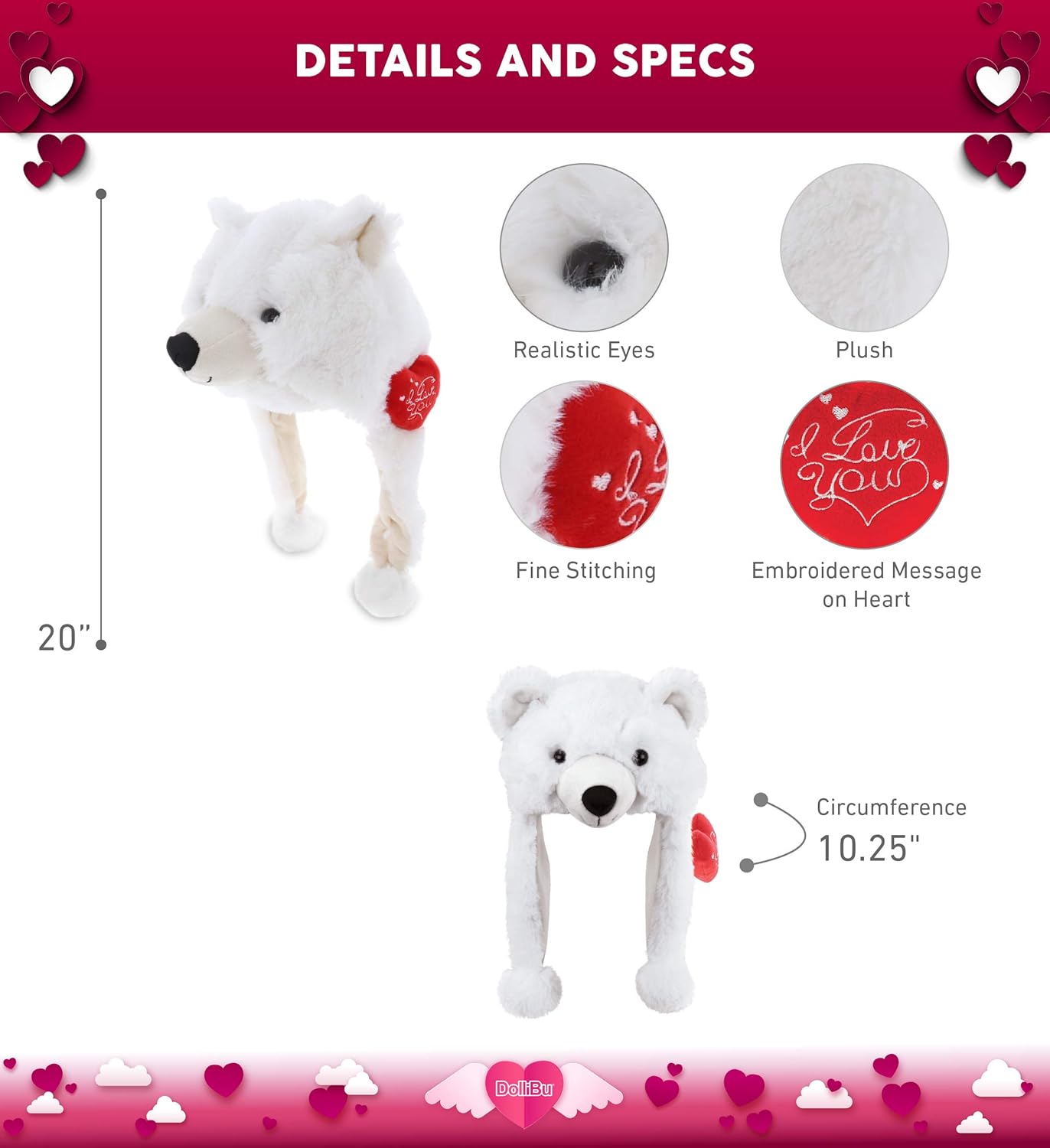 DolliBu I Love You Polar Bear Hat - 16 Inches