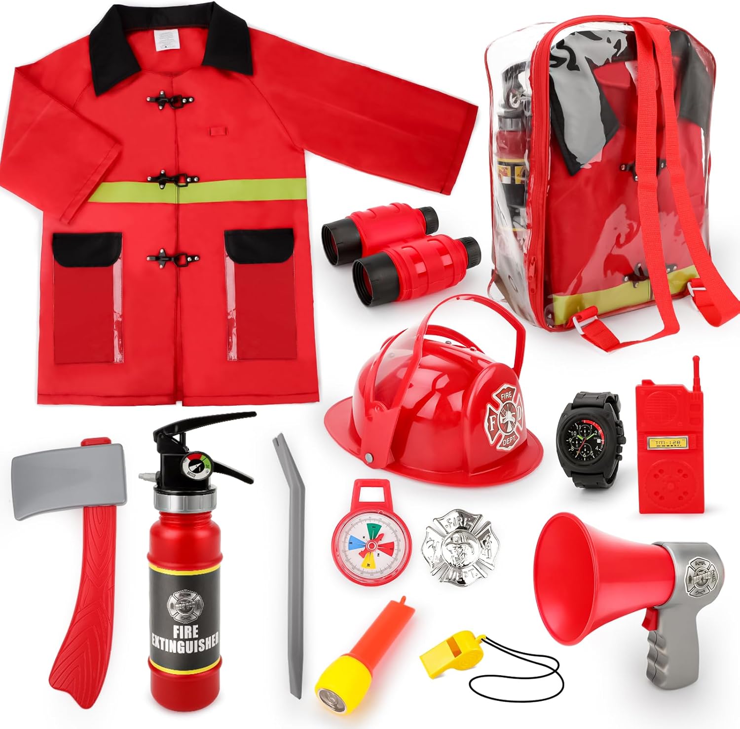 deAO Fireman Costume Kids 13 Pcs Dress Up Set