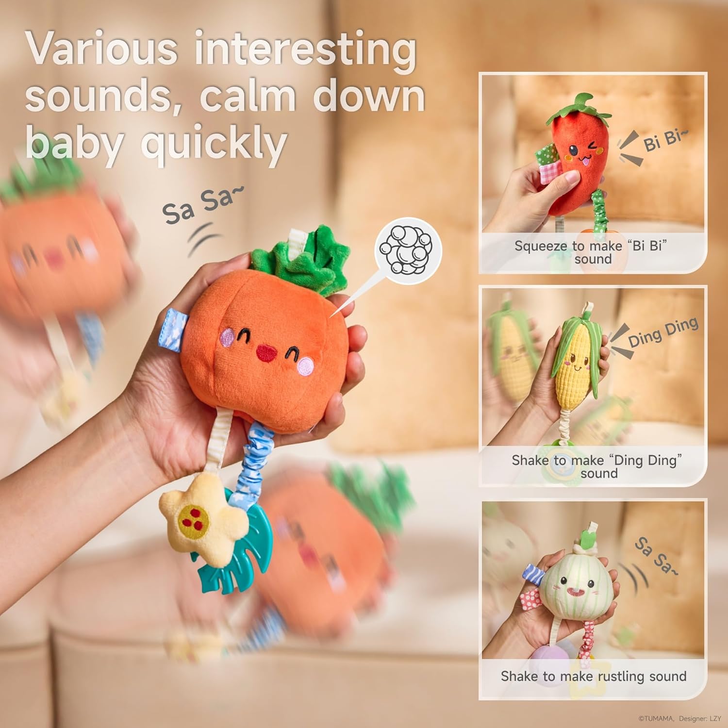 TUMAMA Hanging Baby Toys 4 Pack with Rattle and Teether