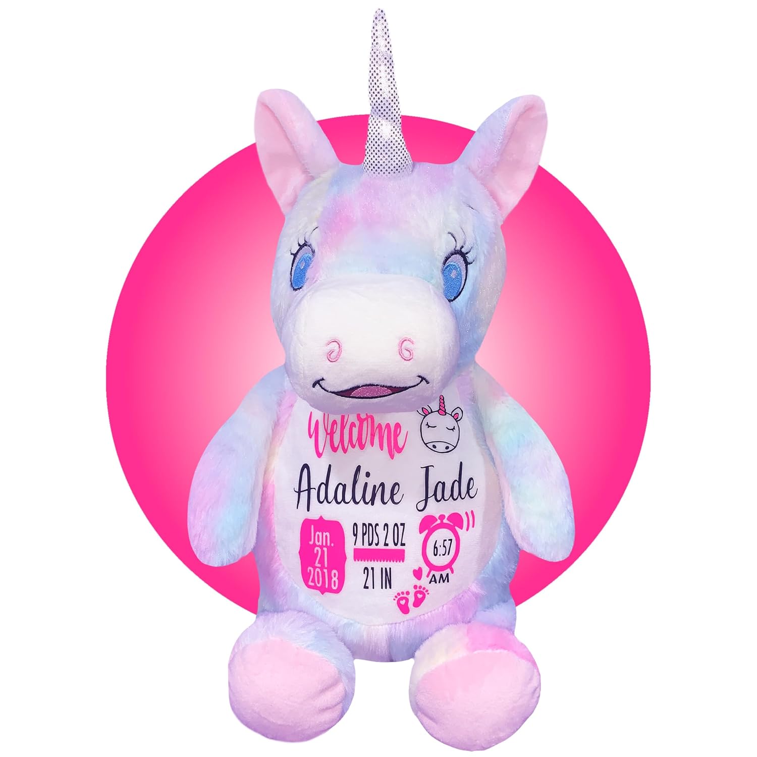 Personalized Unicorn Birth Stat Stuffed Animal - 185 Tall