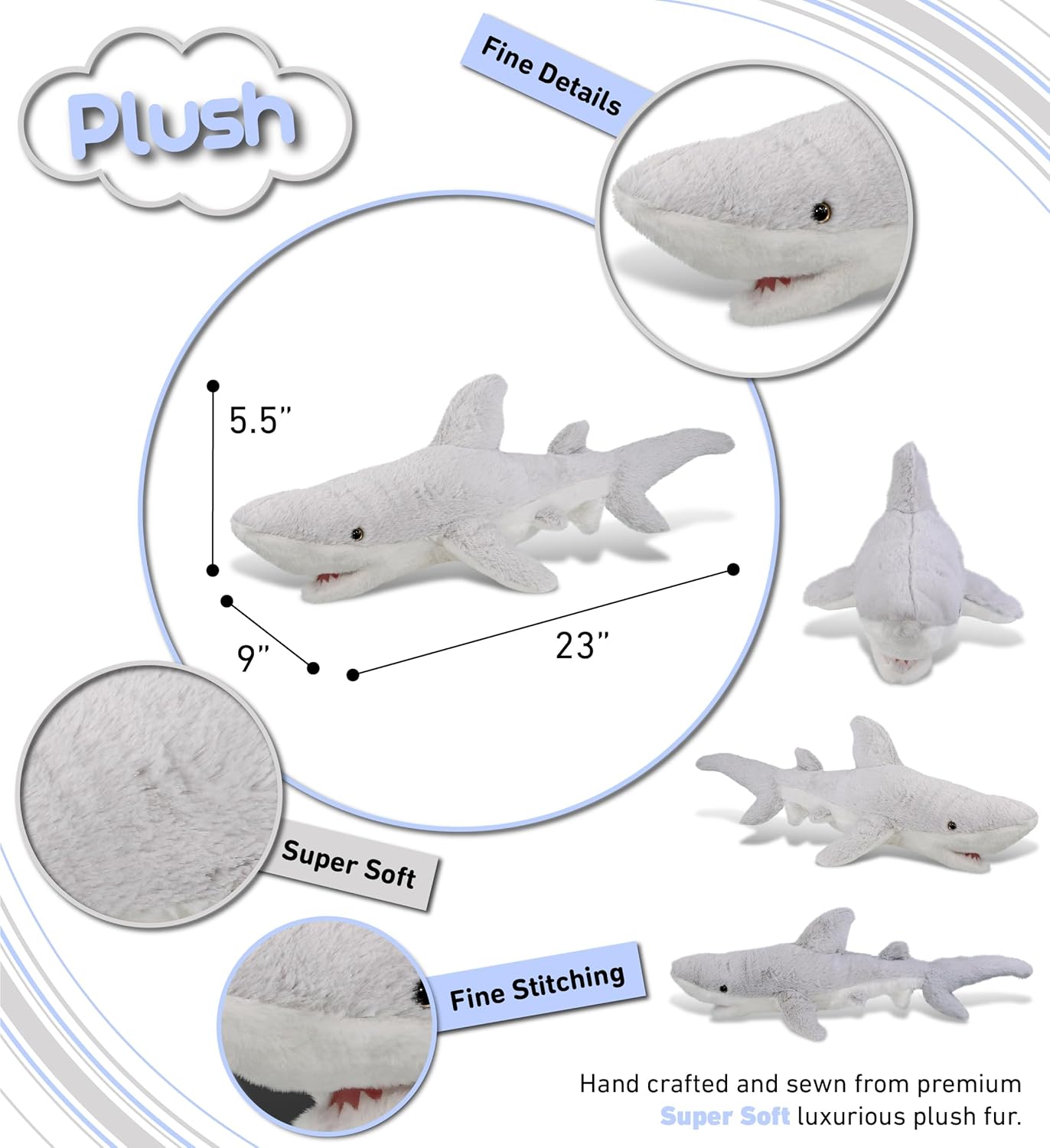 DolliBu Plush Shark - 23 Inch Soft Huggable Toy