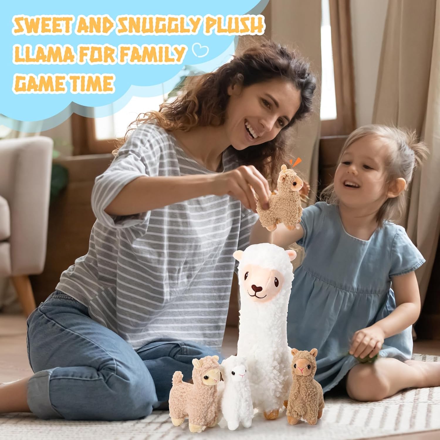 Jenaai Llama Plush Set with 4 Baby Llamas Cute Stuffed Animals