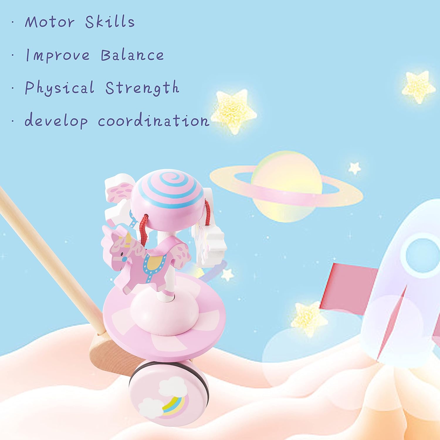 RUYU Lively Carousel Push Pull Walking Toy for Toddlers