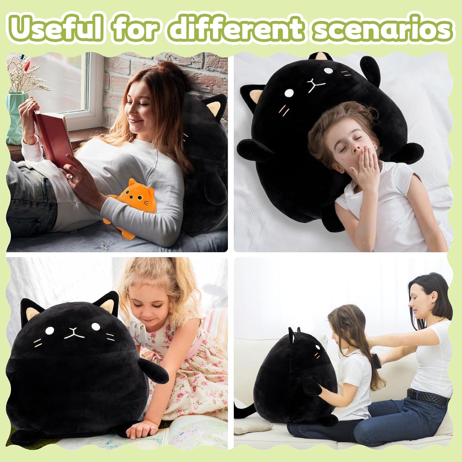 BENINI 4Pcs Giant Black Cat Plush Set