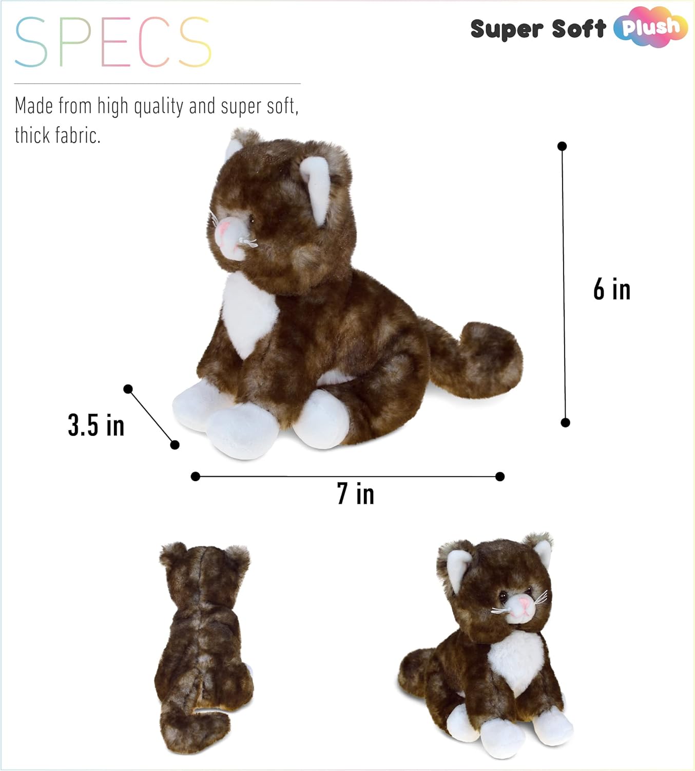 DolliBu Brown Cat Plush Toy - 7 Inches Huggable Soft Stuffed Animal