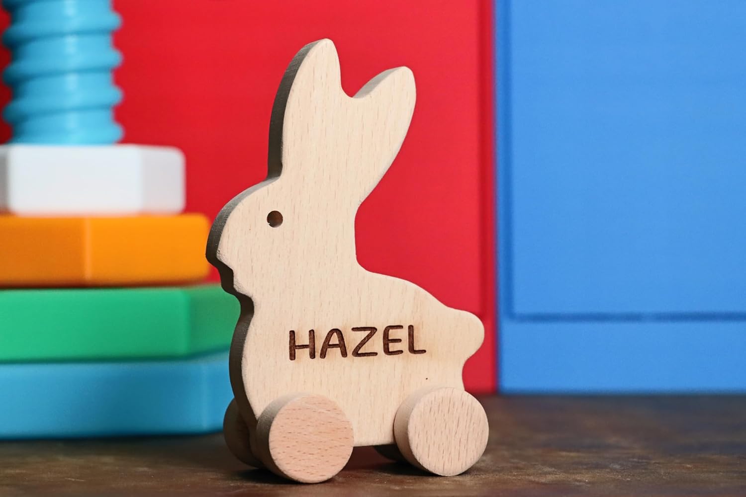Wooden Puppy Push Toy Personalized Baby Gift