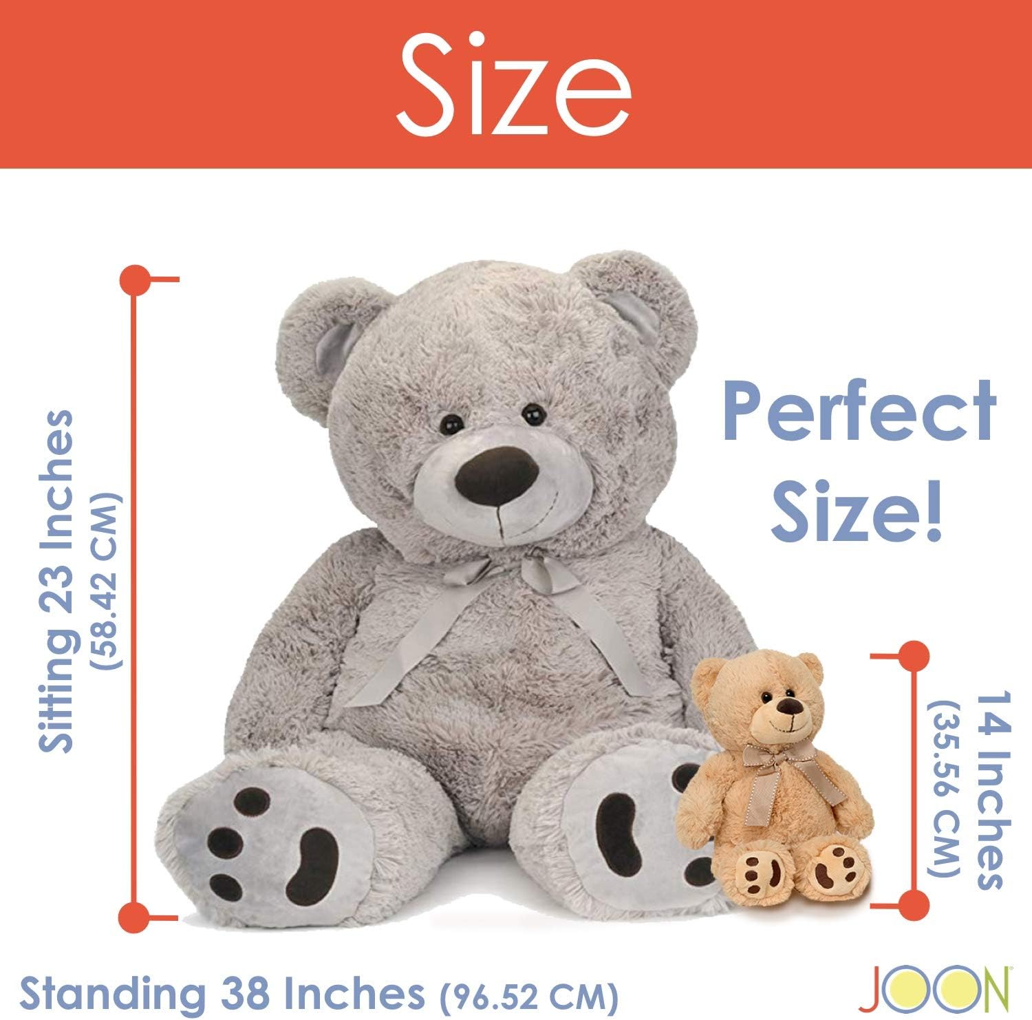 JOON Huge Teddy Bear - 38 Inches Light Gray Fluffy Faux Fur