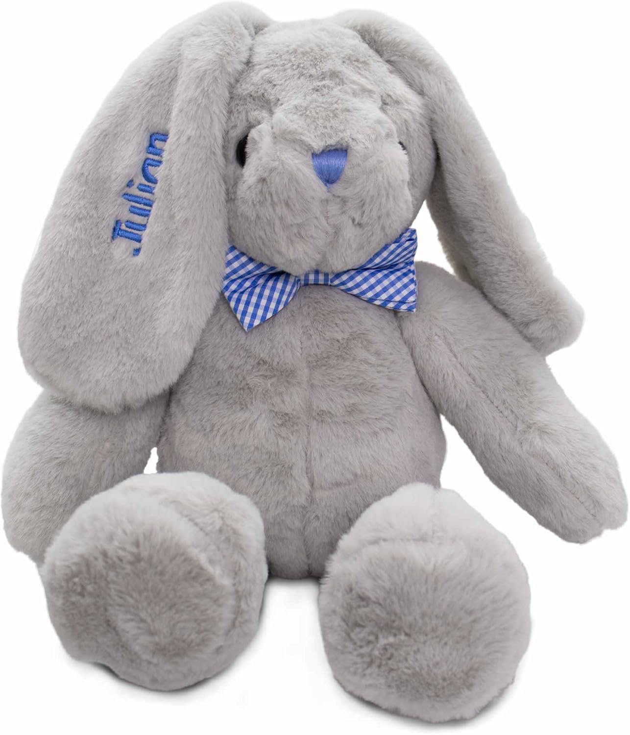 DIBSIES Personalized Hoppity Floppity Bunny 18-inch Gray with Blue Bowtie