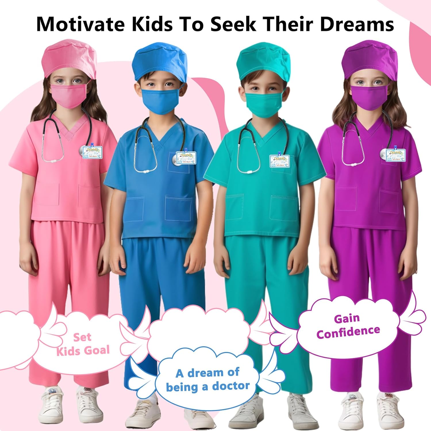 Rizuko Doctor Scrub Costume 6PCS for Kids 3-12 Years Old