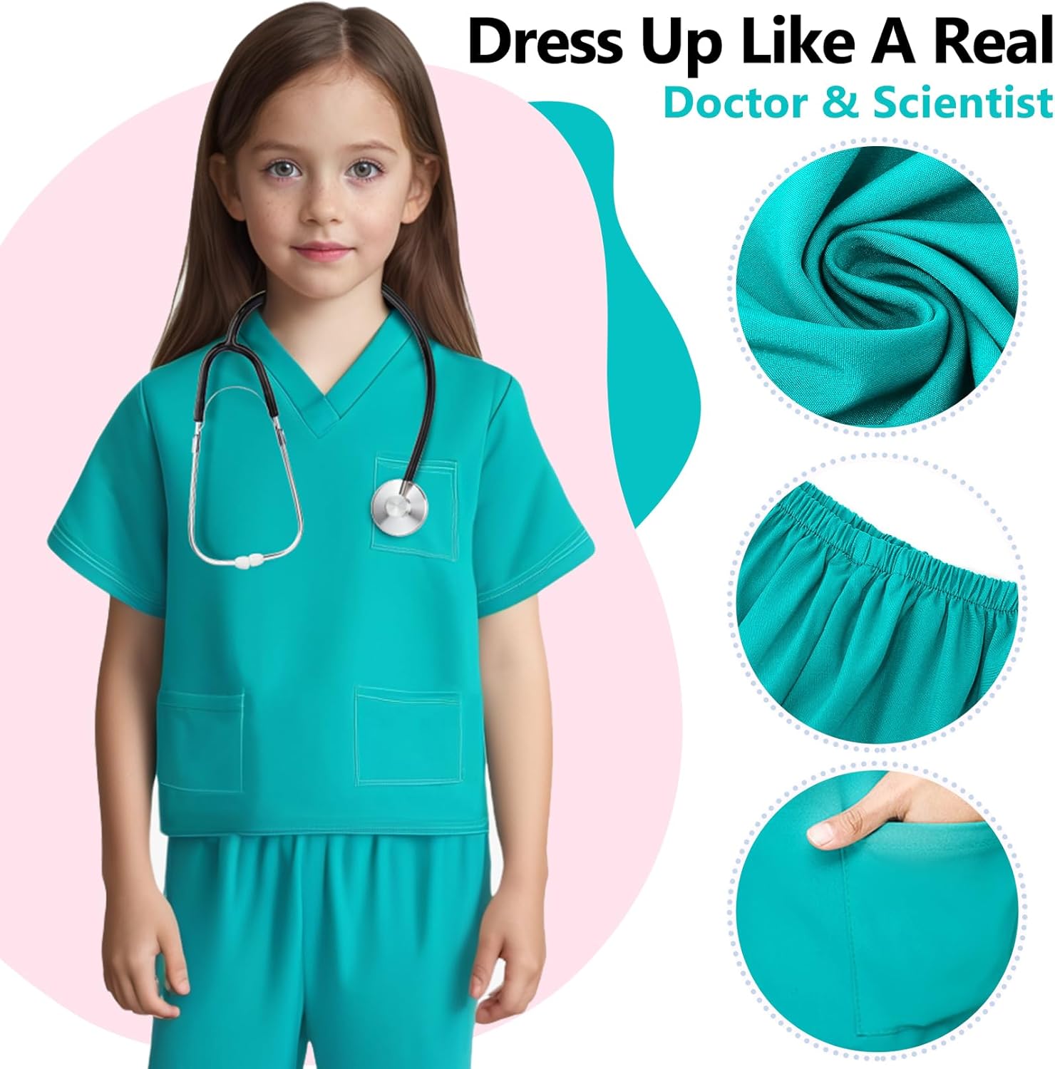 Rizuko Doctor Scrub Costume 6PCS for Kids 3-12 Years Old