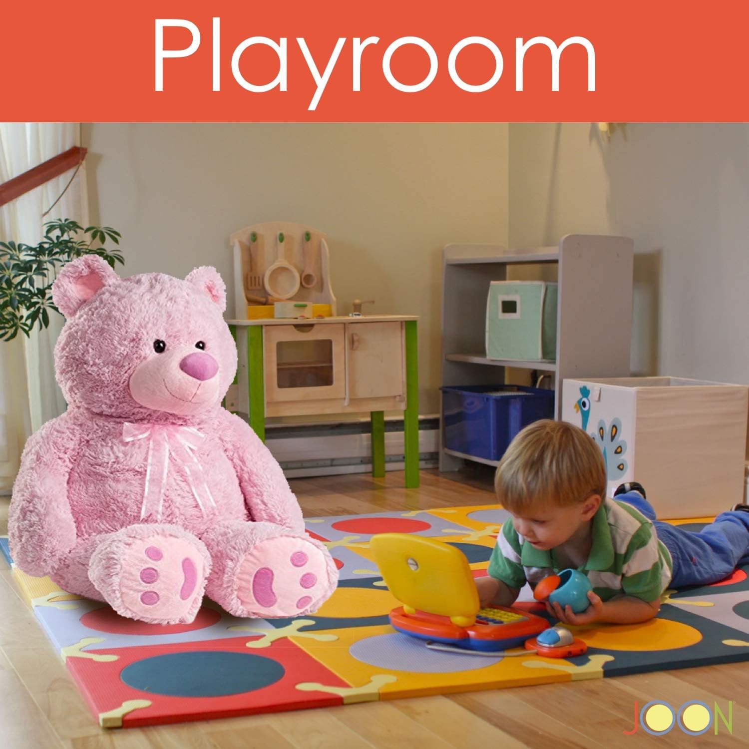 JOON 38 Inch Pink Teddy Bear with Ribbon and Bow