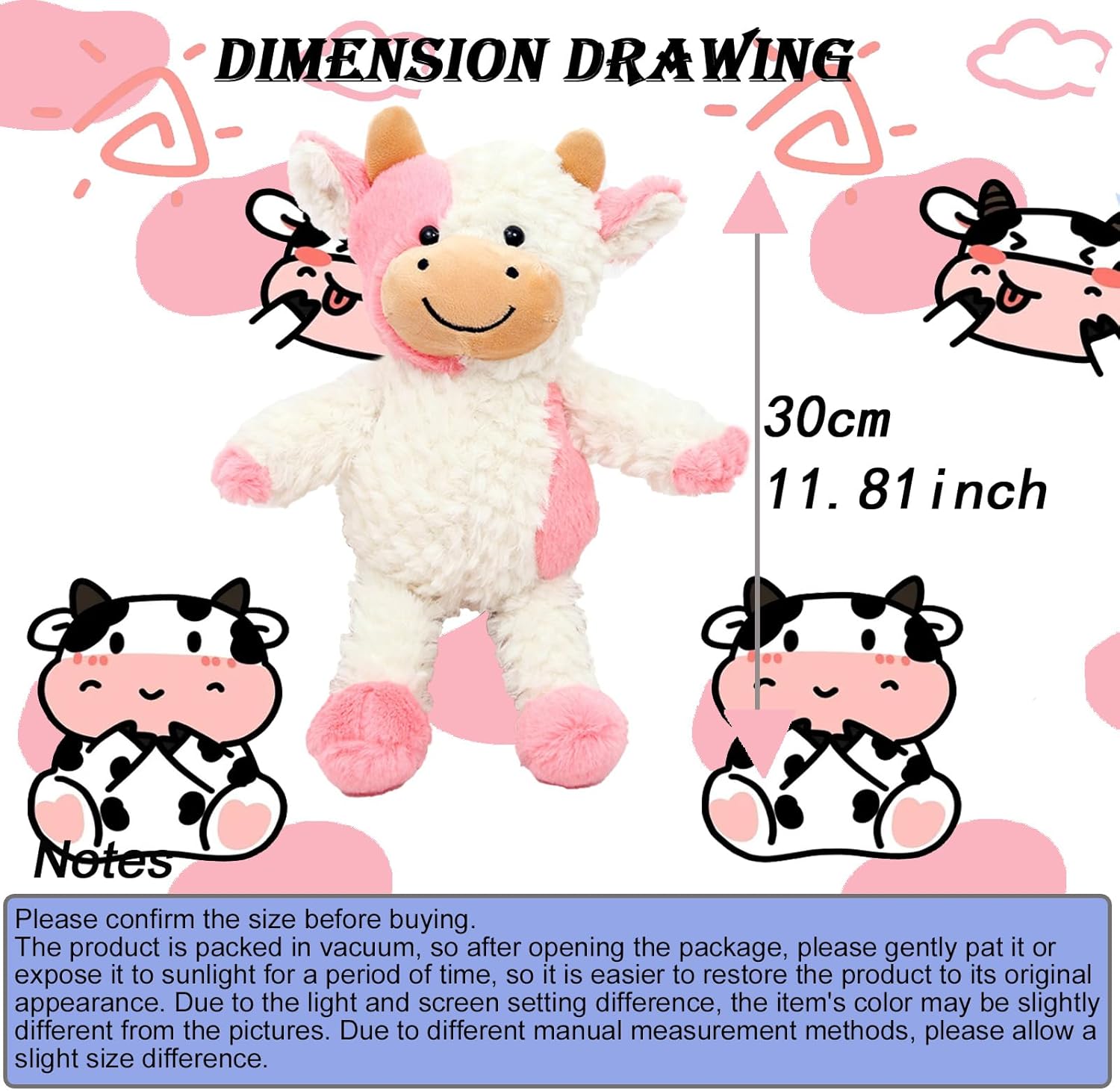 118 Inch Cute Cow Stuffed Animal Plush Toy