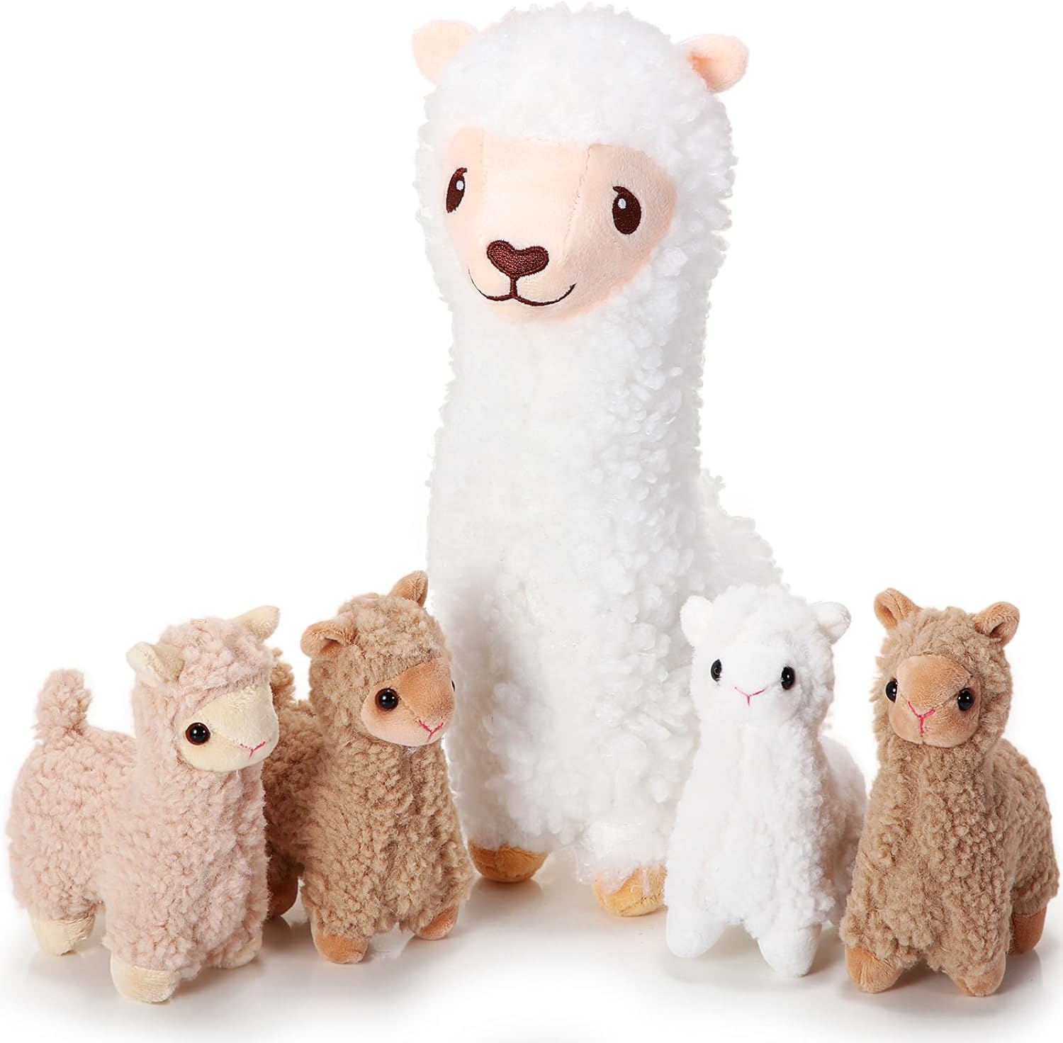 Jenaai Llama Plush Set with 4 Baby Llamas Cute Stuffed Animals
