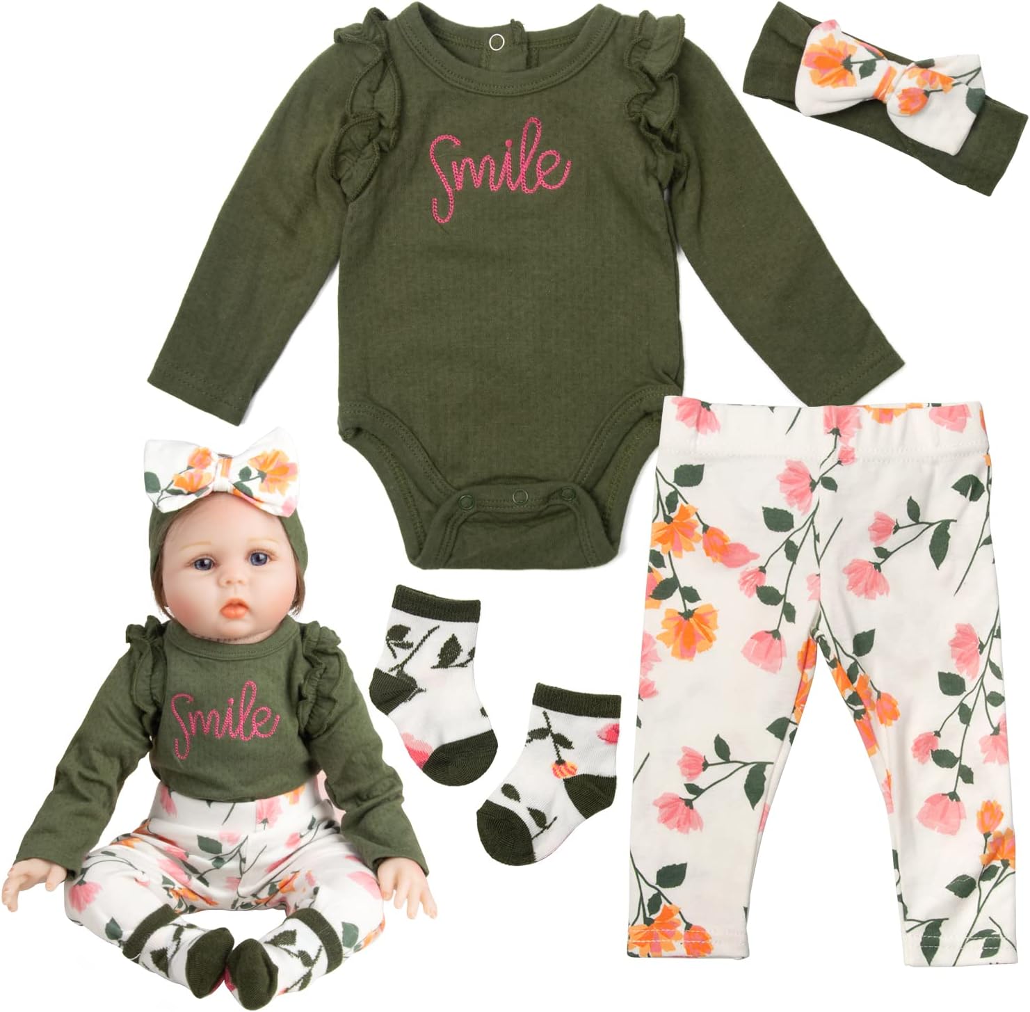Pedolltree Reborn Baby Doll Army Green 4pcs Set 1