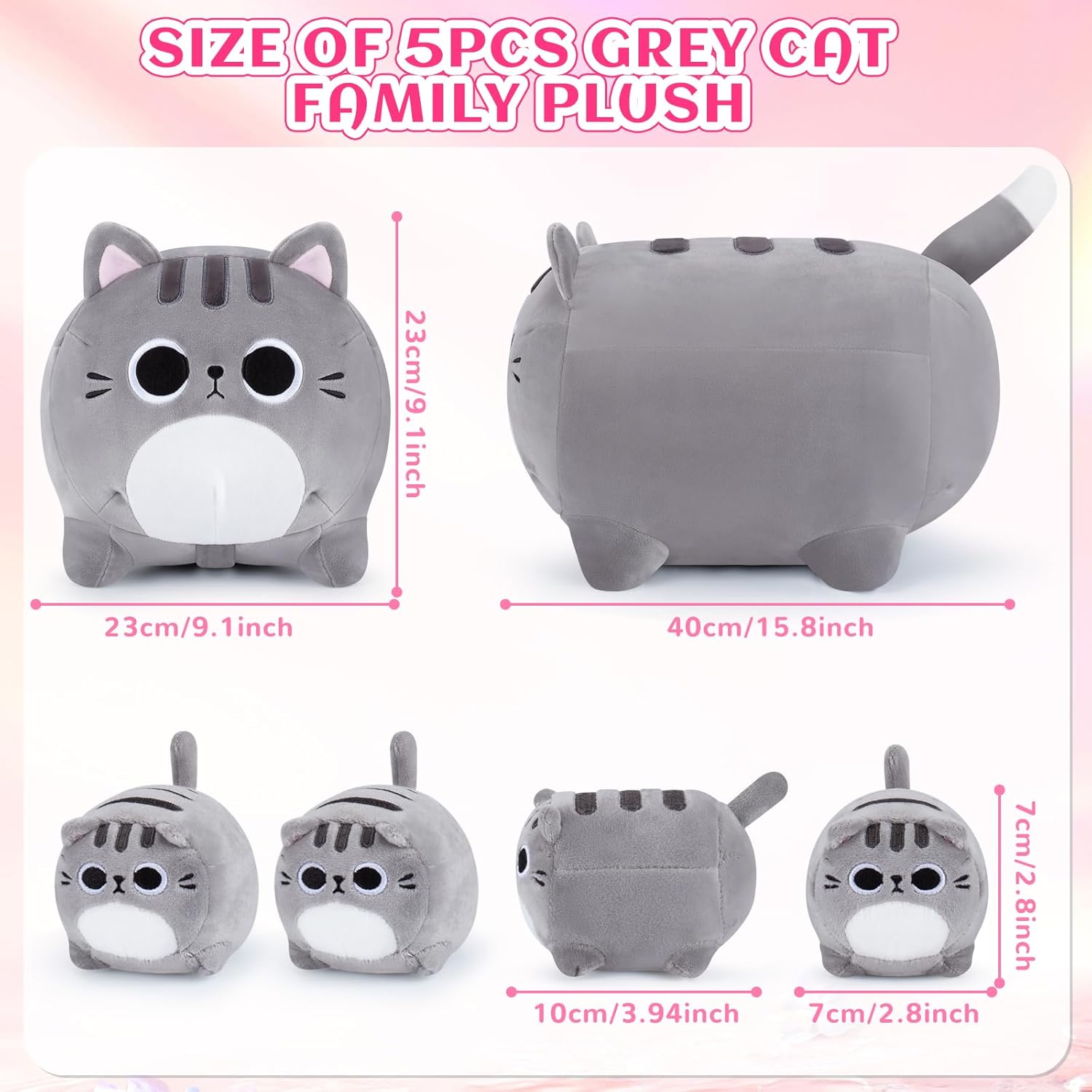 Grey Cat Plush Family Set 5PCS Stuffed Animals