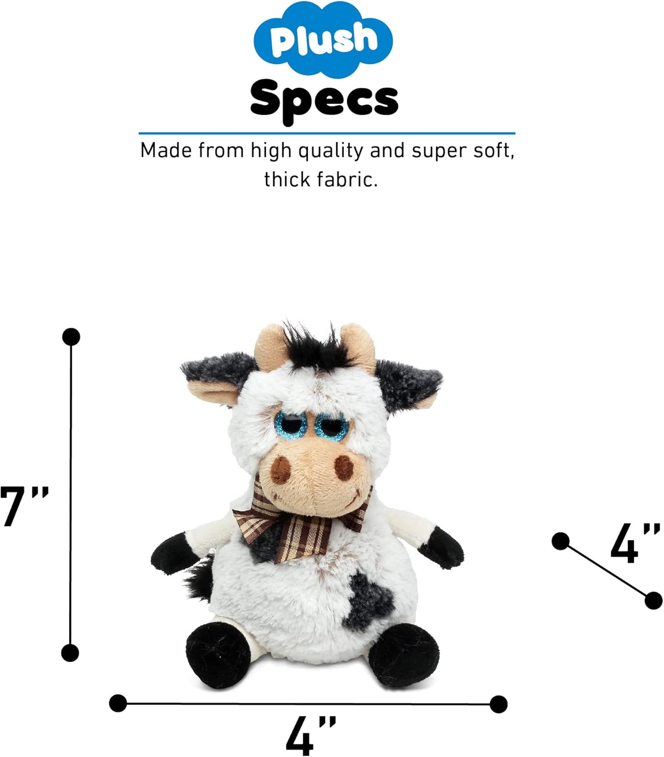 DolliBu Plush Cow Stuffed Animal - 7 Inch Huggable Cow Toy