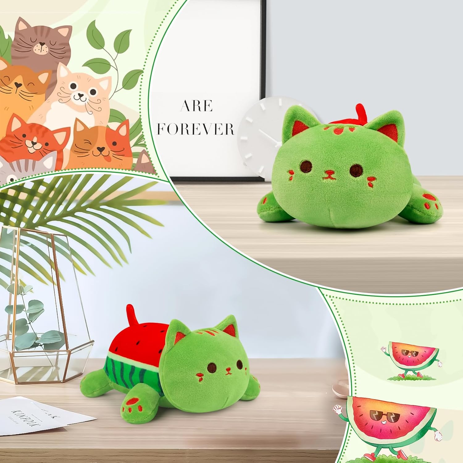 Bekrgwiy Watermelon Cat Plushie Toy 4in Cute Plush Doll