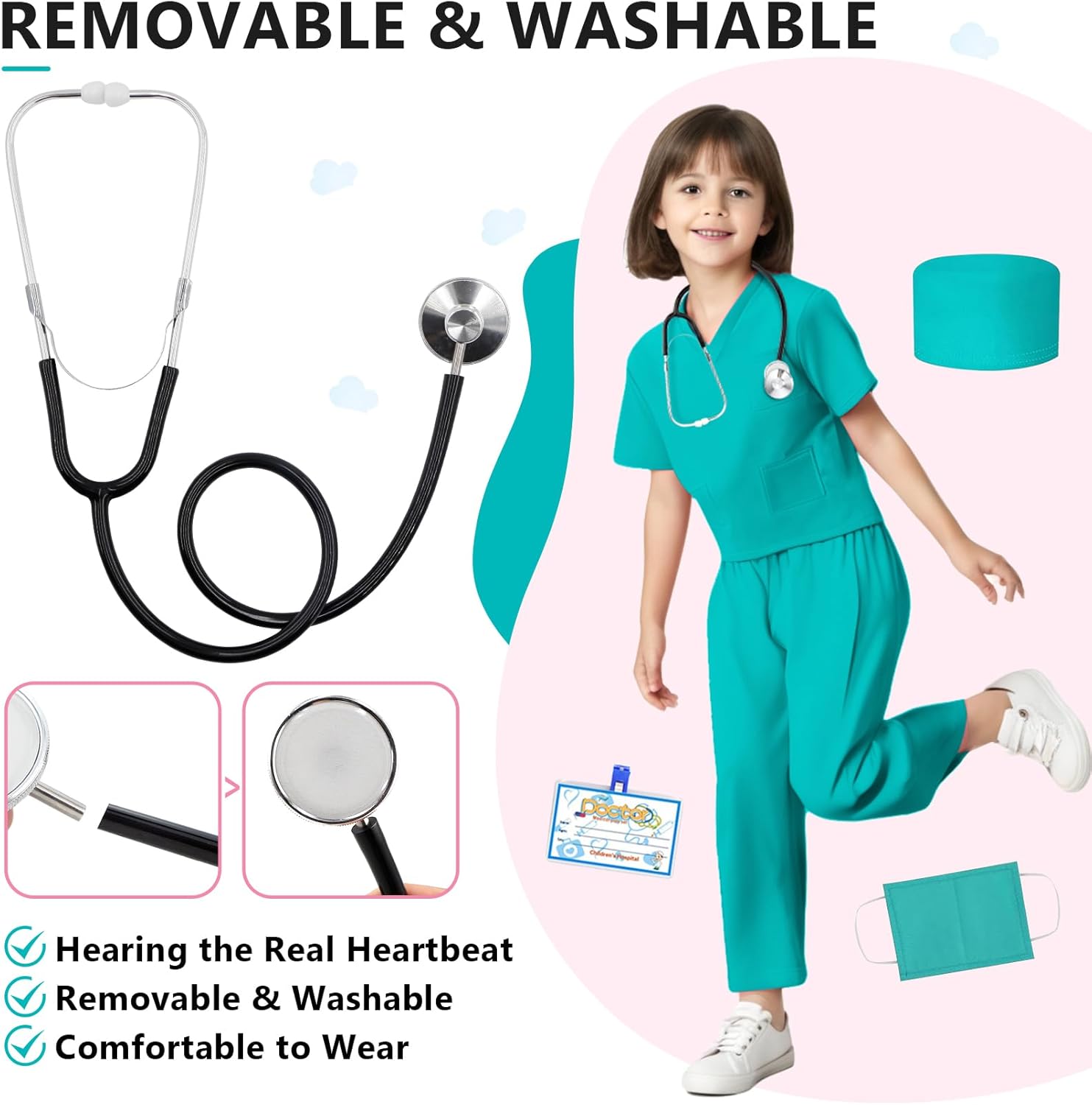 Rizuko Doctor Scrub Costume 6PCS for Kids 3-12 Years Old